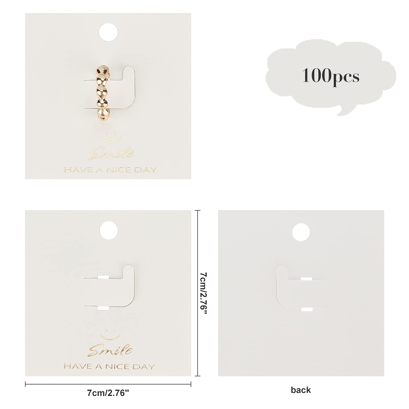 100 Pcs Plastic Jewelry Display Cards - Square Ring Holder Hanging Storage for Earrings, Necklaces & Bracelets - Perfect for Retail Stores, Boutiques & Trade Shows