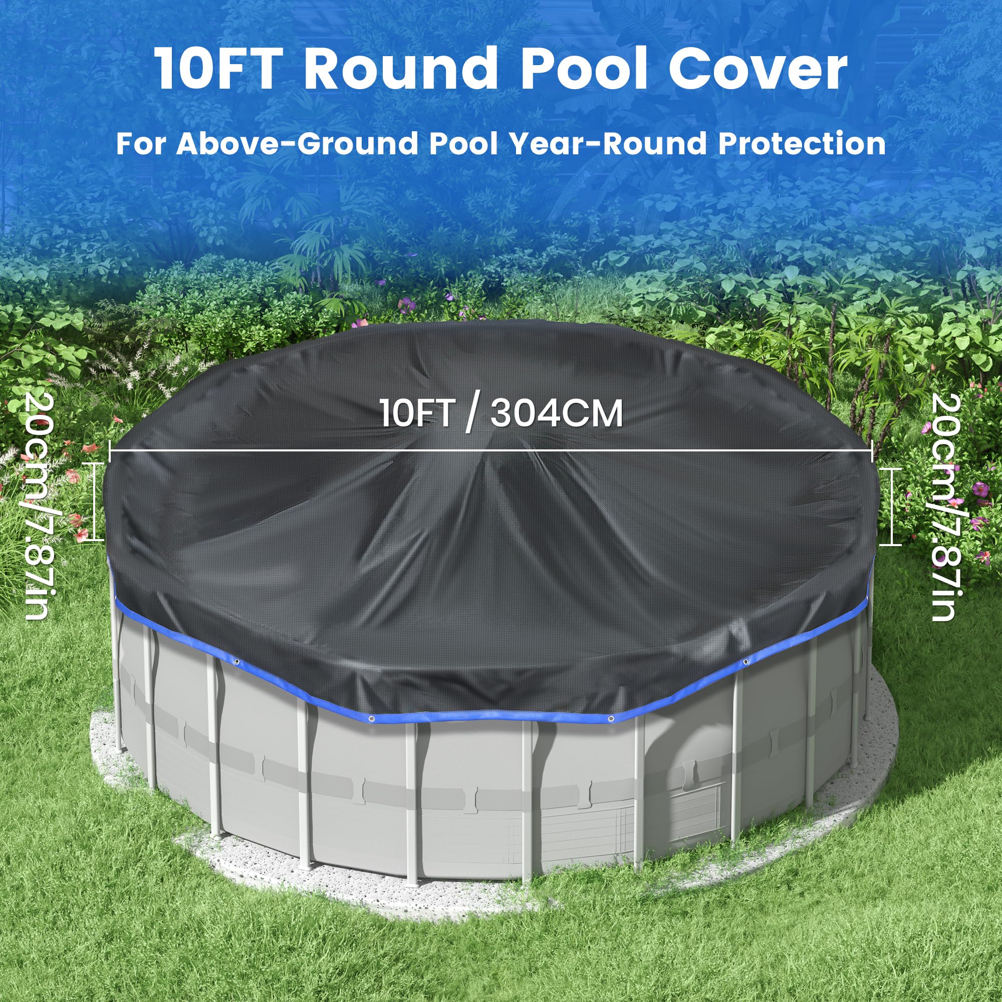 **MIXC 10 Ft Round Solar Pool Cover for Above Ground Pools – Heavy Duty Waterproof & Dustproof Summer Pool Protector with Accessories – Ideal for Hot Tubs, Winter Storage & UV Protection (Black)**