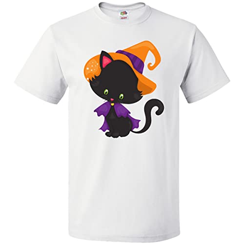 Inktastic Halloween Cat T-Shirt - Cute Black Cat with Witch Hat Design | Perfect for Halloween Costumes, Parties & Gifts