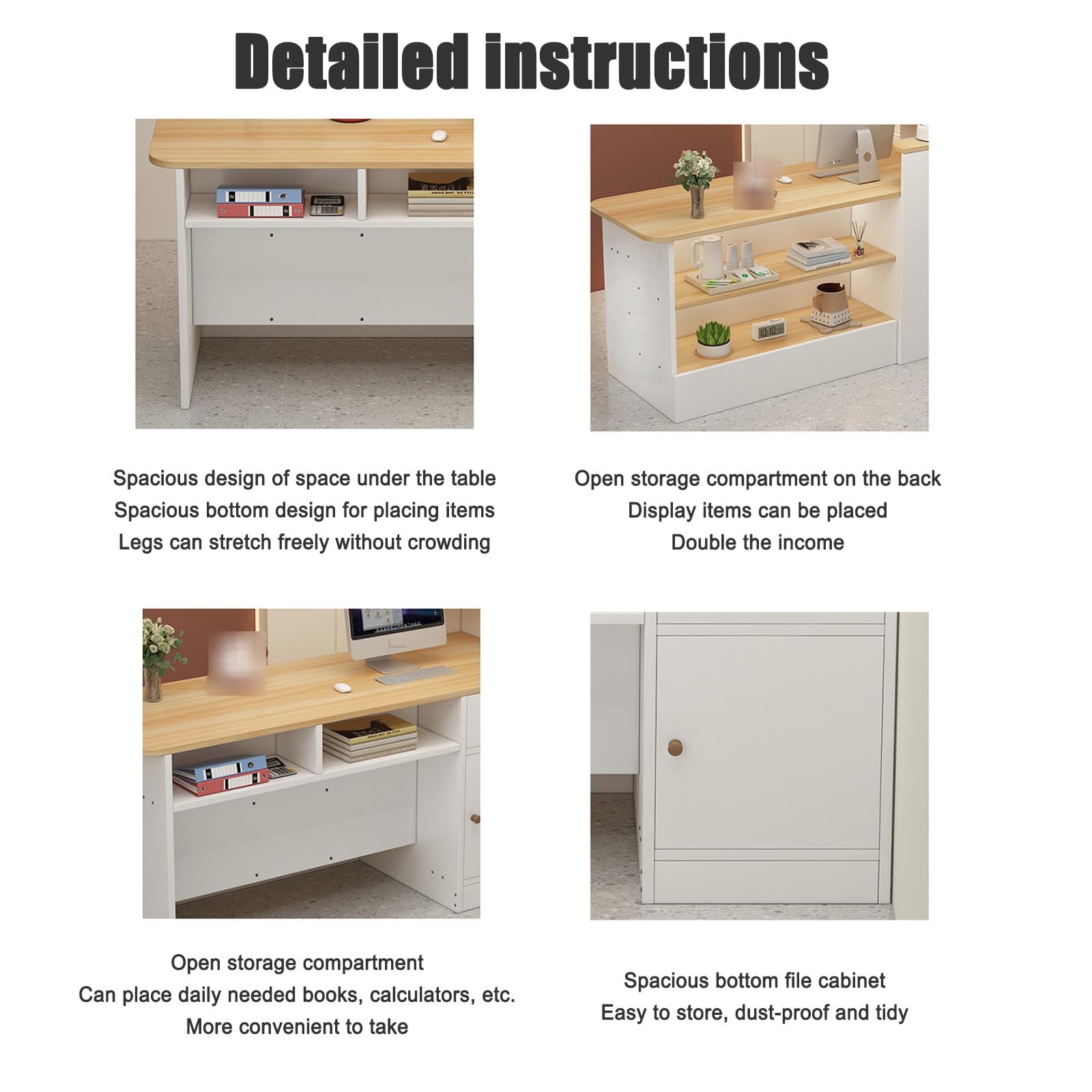 Modern L-Shaped Wooden Reception Desk Counter with Open Shelves & Drawers - Retail Checkout Counter for Convenience Stores, Hotels & Beauty Salons - Perfect for Front Office, Cashier & Welcome Desk Use