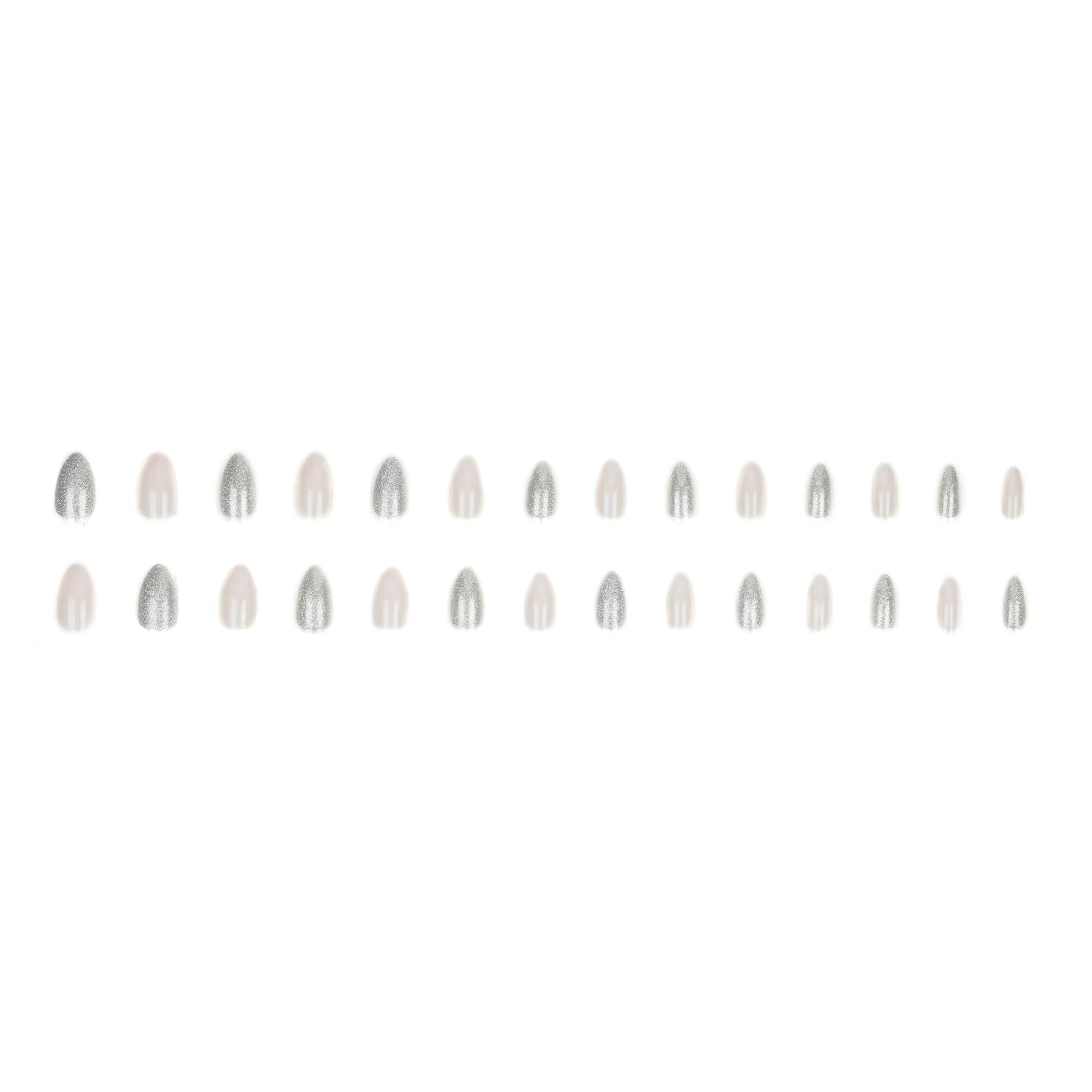 28Pcs Reusable Grey Acrylic False Nails Kit - Glue-Free Press On Nails Extension Set for Women | Perfect for Parties, Weddings & Daily Wear