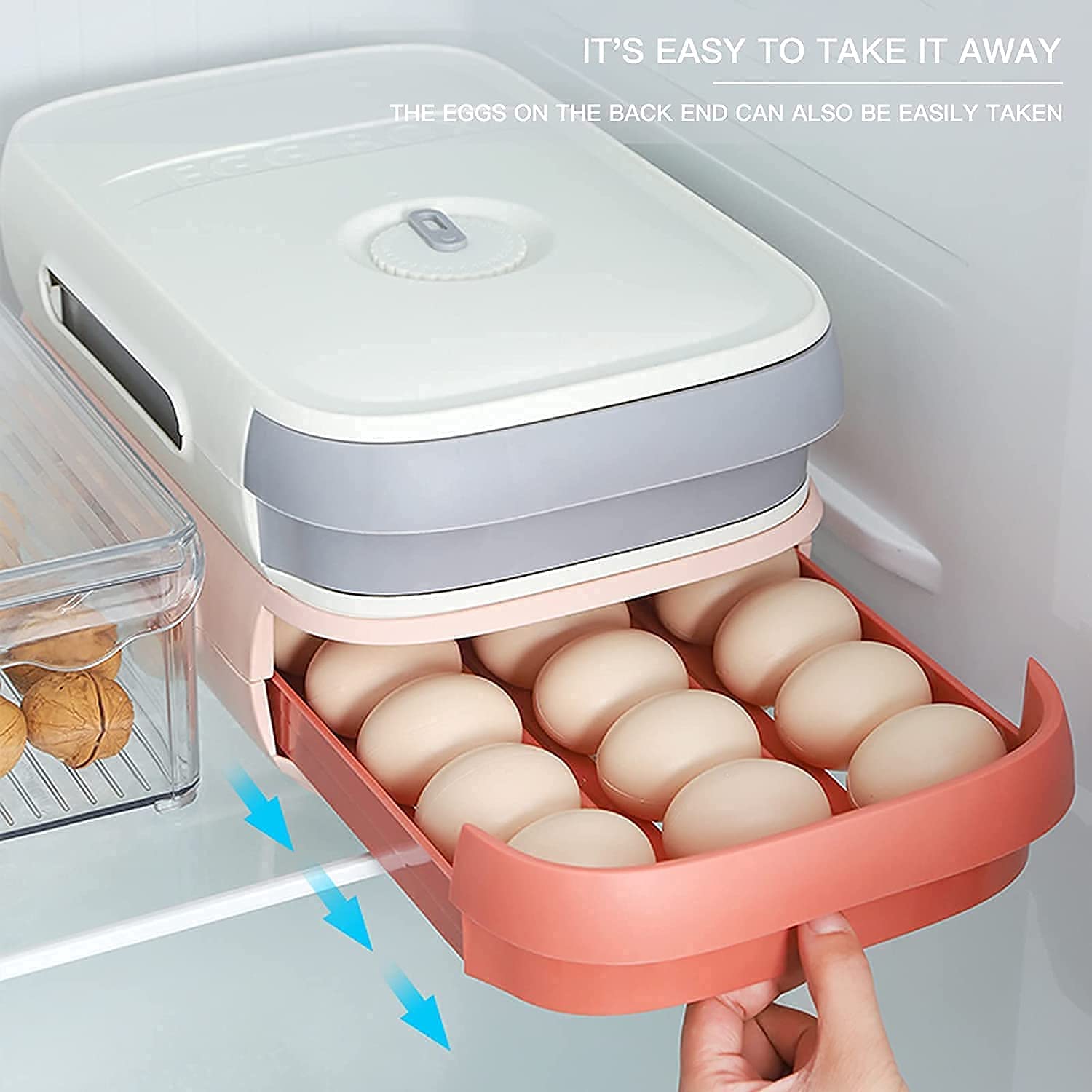 Onprix 12-Capacity Refrigerator Egg Storage Container with Breathable Holes - Stackable Drawer-Style Egg Holder for Kitchen Organization (Pink) - Perfect for Fresh Egg Storage & Refrigerator Space Saving