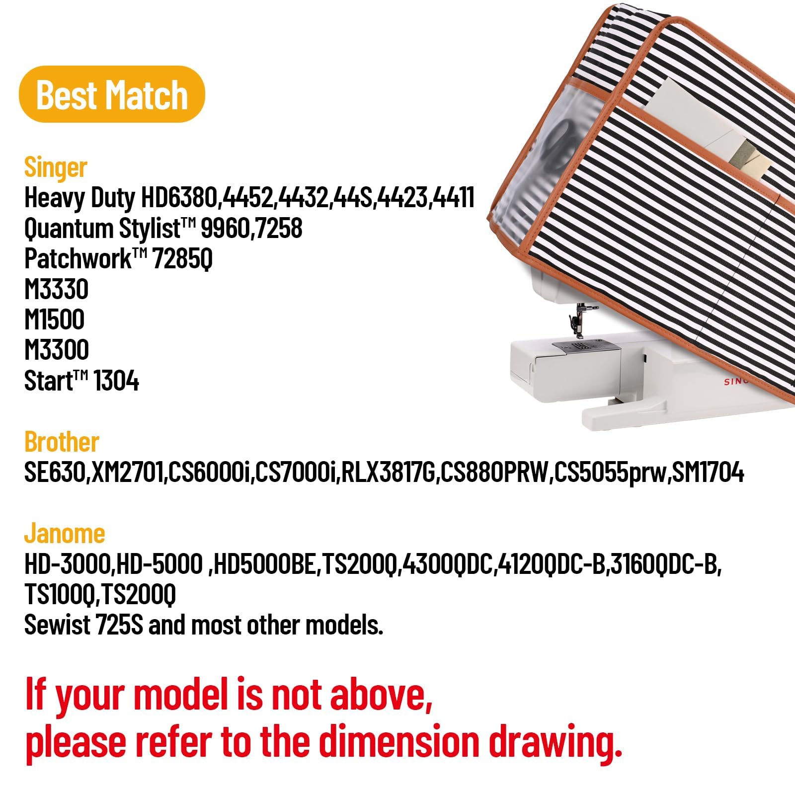 FINESUN Sewing Machine Dust Cover with Pockets - Universal Fit for Singer, Brother & Bernina Machines - Striped Design for Craft Room & Home Decor Protection