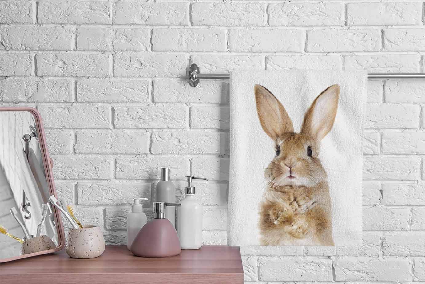 oFloral Rabbit Hand Towels - 100% Cotton Washcloths, Cute Standing Rabbit Design, Super Absorbent & Soft for Bath, Face, Kitchen, Spa, Gym, Yoga - 15x30 Inches - Perfect for Home, Travel & Gifts