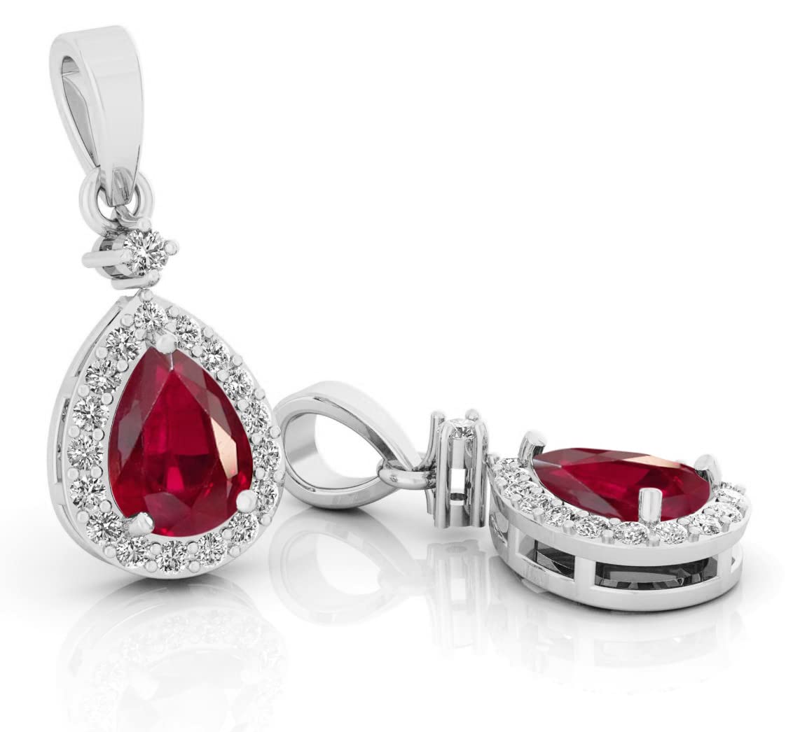 8.25 Carat Natural Certified Red Ruby Birthstone Pendant - 925 Sterling Silver Pear Shaped Jewelry for Women | Perfect Gift for Anniversary, Birthday & Special Occasions
