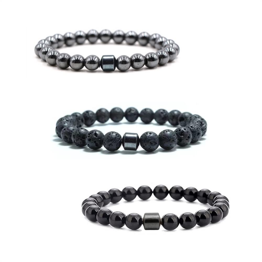 Natural Lava Rock Beads Stretch Bracelet - Adjustable Braided Rope Gemstone Elastic Bracelet for Men & Women - Perfect for Yoga, Meditation & Spiritual Healing