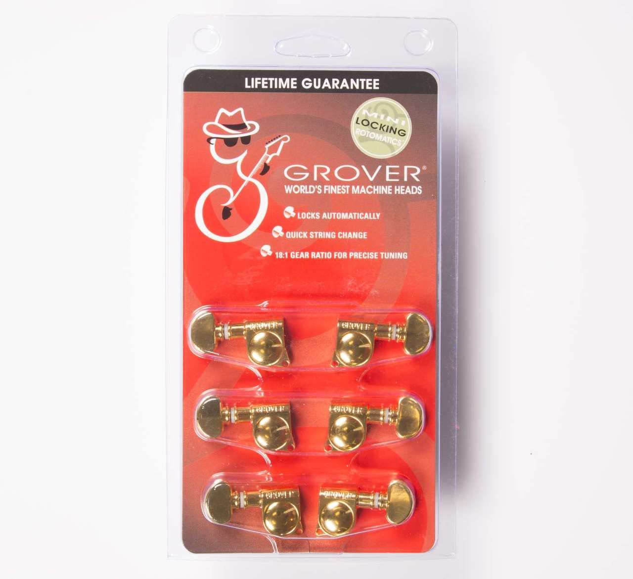 Grover 406G Rotomatic 18:1 Self-Locking 3 Per Side Guitar Machine Heads in Gold - Premium Tuning Pegs for Electric & Acoustic Guitars, Perfect for Musicians & Luthiers