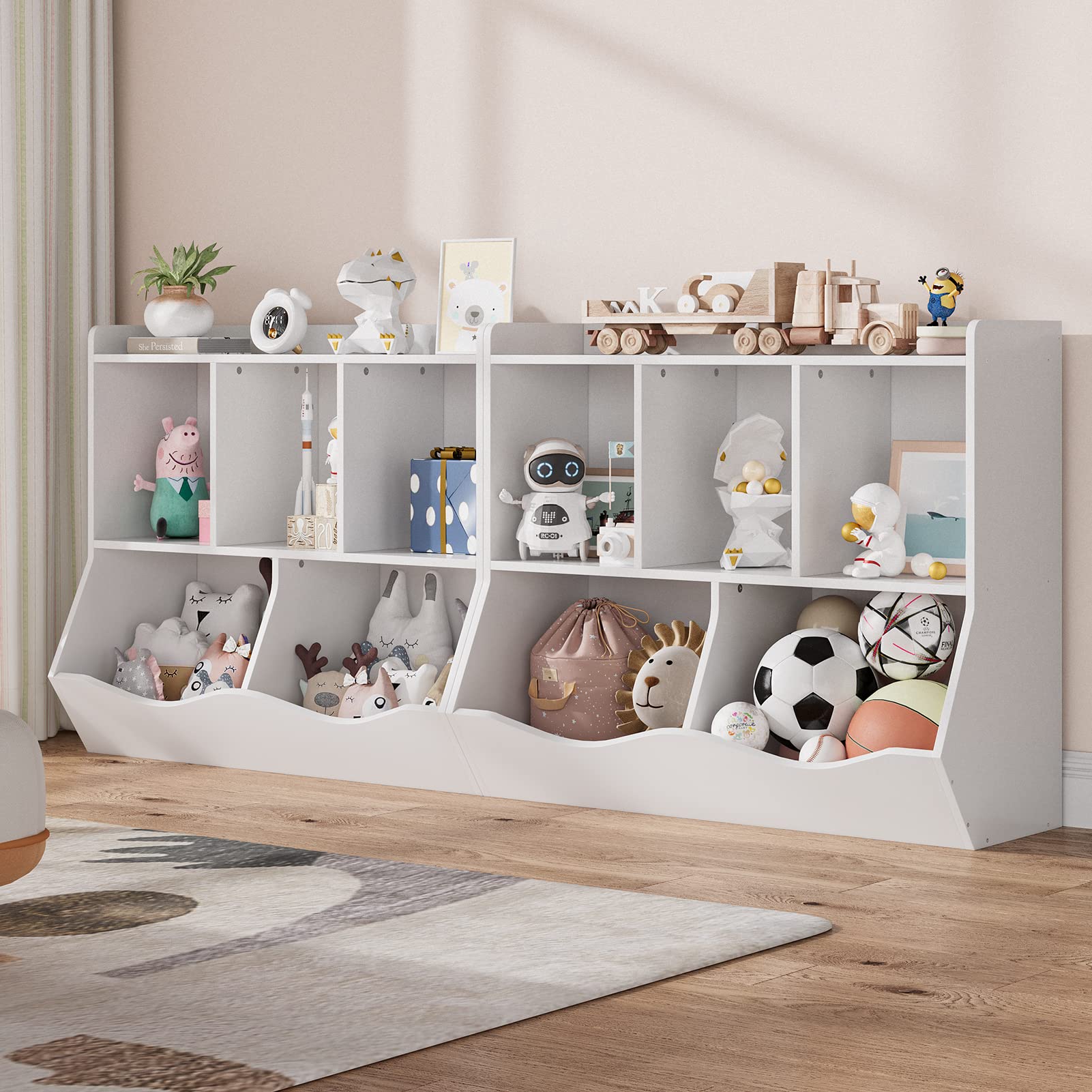 GAOMON Kids Bookcase with Toy Storage - 5-Tier Bookshelf Organizer for Boys & Girls, White Nursery & Playroom Furniture - Perfect for Bedrooms, Classrooms, Daycare Centers & Kindergarten Storage