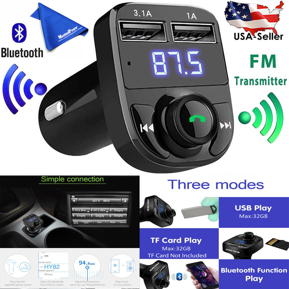 Wireless Bluetooth FM Transmitter for Car - MP3 Player, Hands-Free Calling & Dual USB Charger - Perfect for Road Trips and Commuting