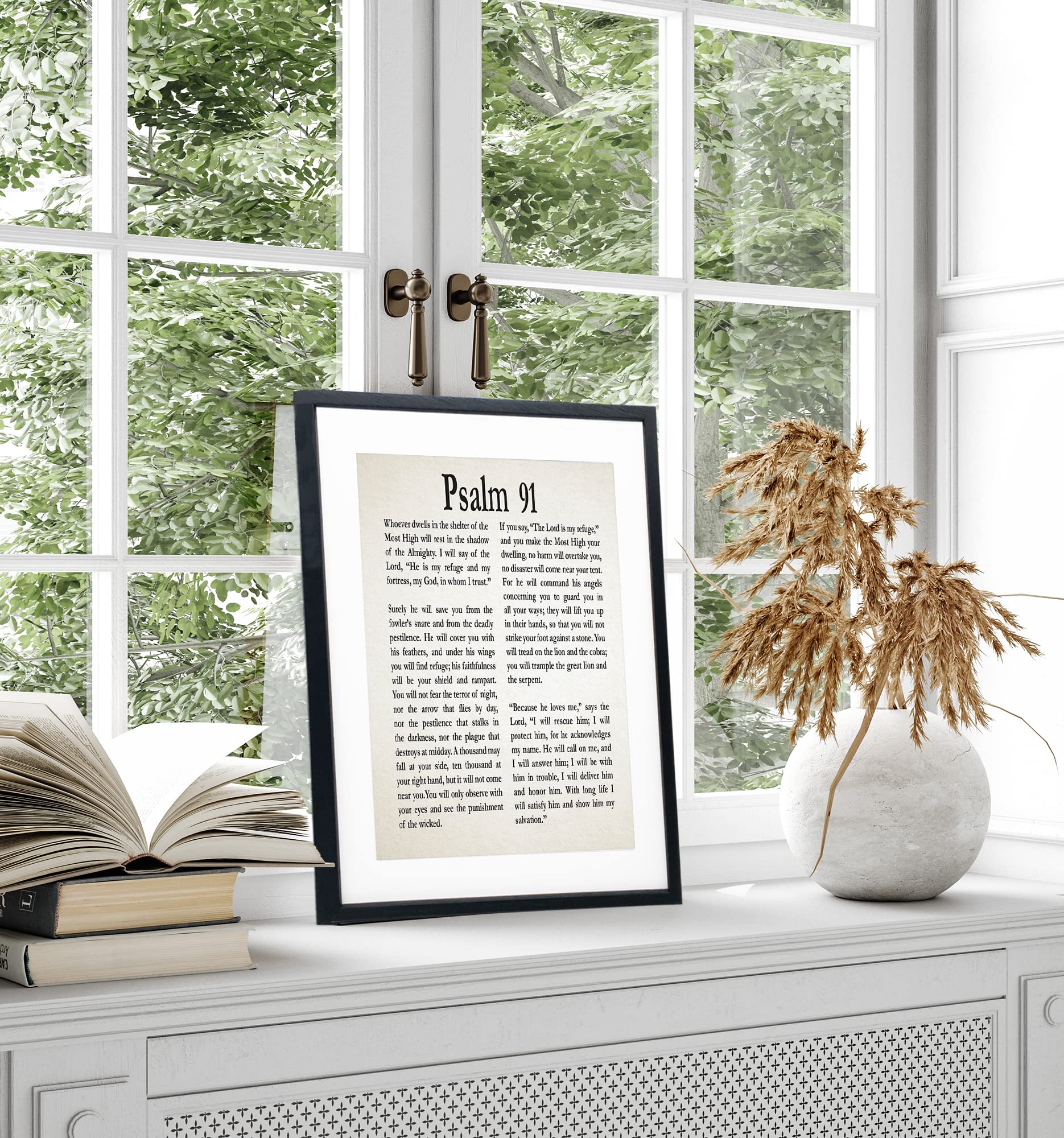 Framed Psalm 91 Print - Christian Bible Verse Wall Art Decor, Religious Gift for Home, Office & Bedroom - Inspirational Scripture Poster (5x7 Inches, Ivory) | Perfect for Prayer Rooms, Church Gifts & Spiritual Encouragement