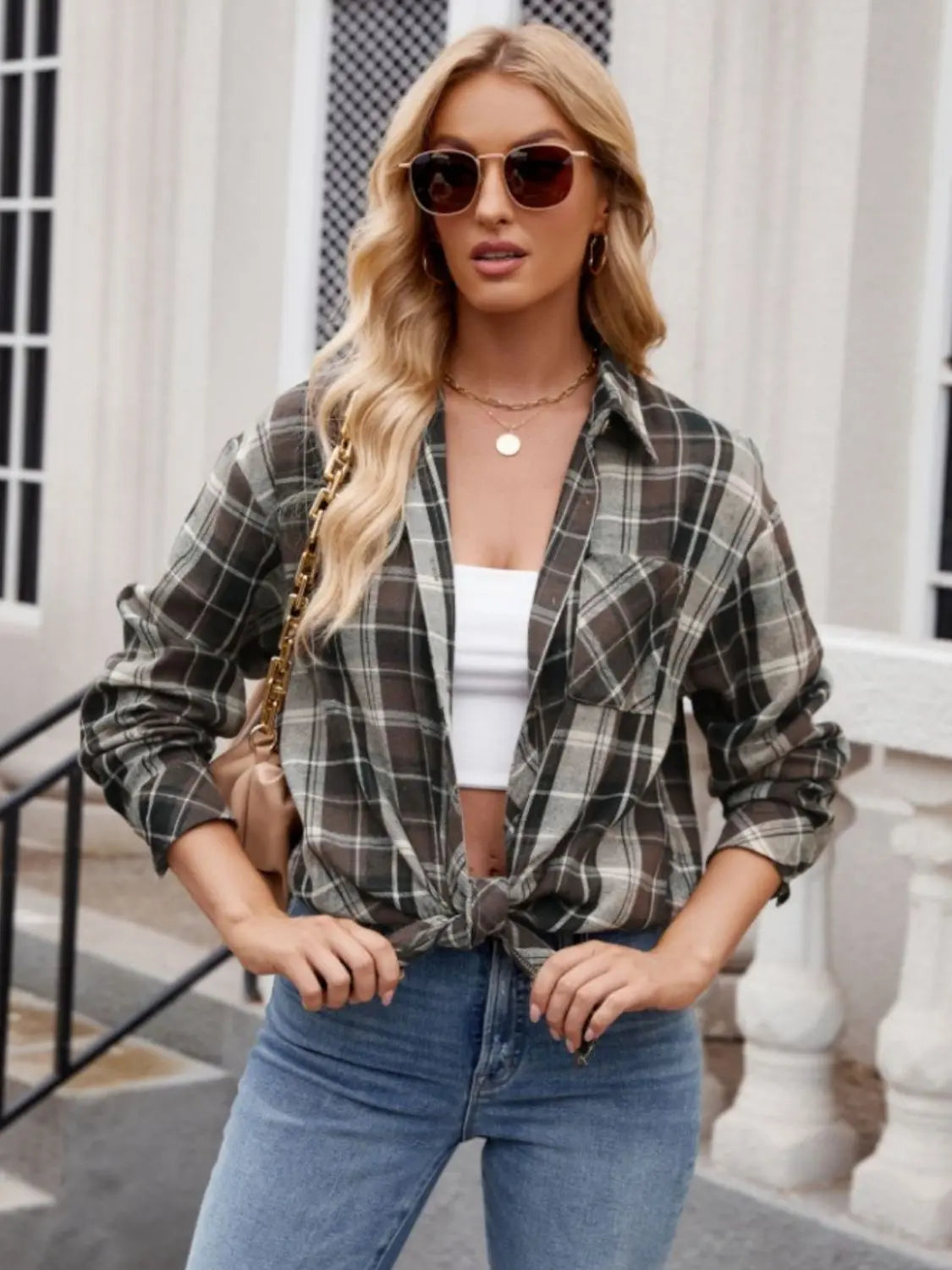 Men's Stylish Pocketed Plaid Collared Long Sleeve Shirt - Casual Office Wear & Outdoor Activities