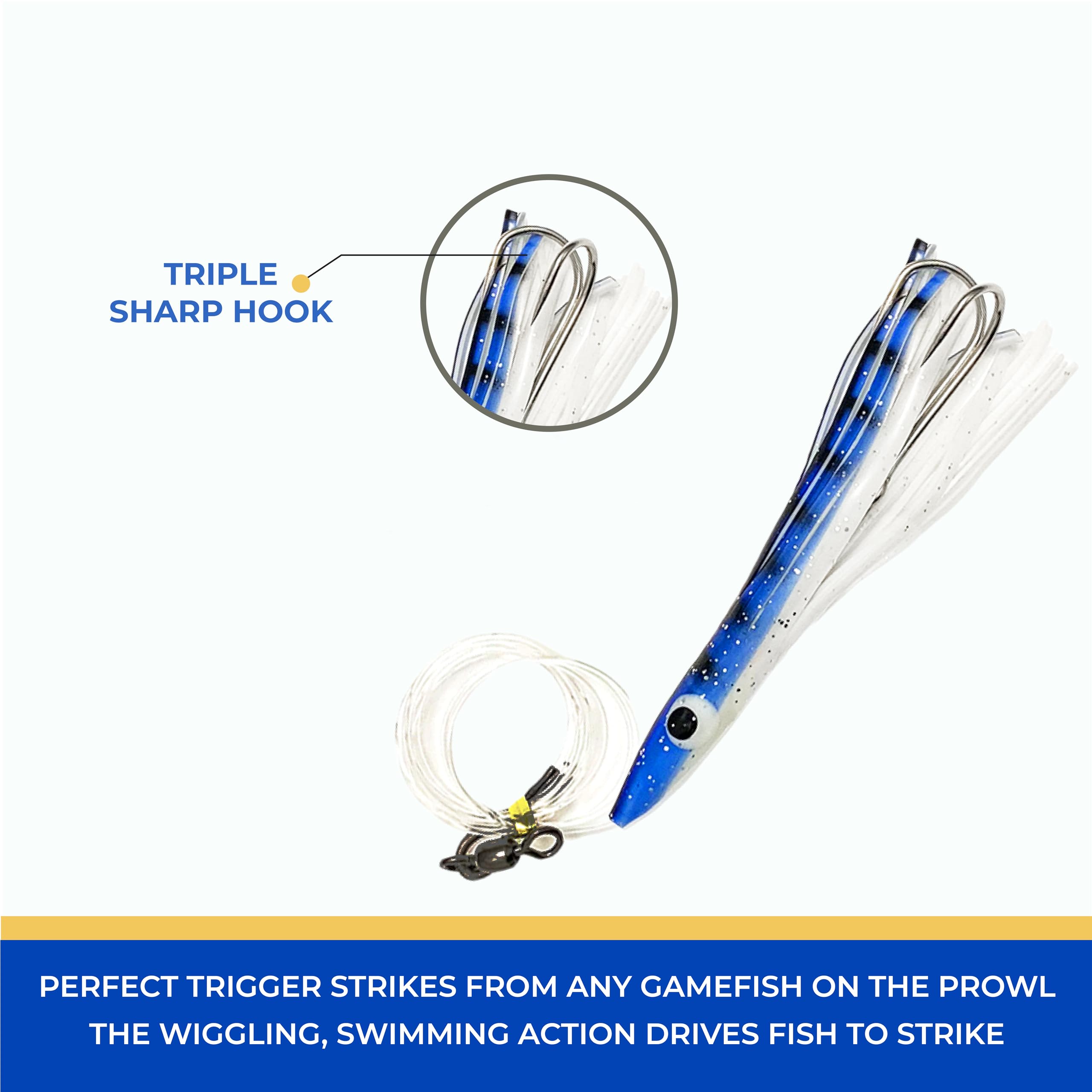 4.5 Inch Blue/White Tuna Clone Fishing Lures - Saltwater Offshore Rigs for Tuna, Wahoo & Game Fish (6-Pack) | Deep Sea Fishing Gear & Boat Tackle for Professional Anglers