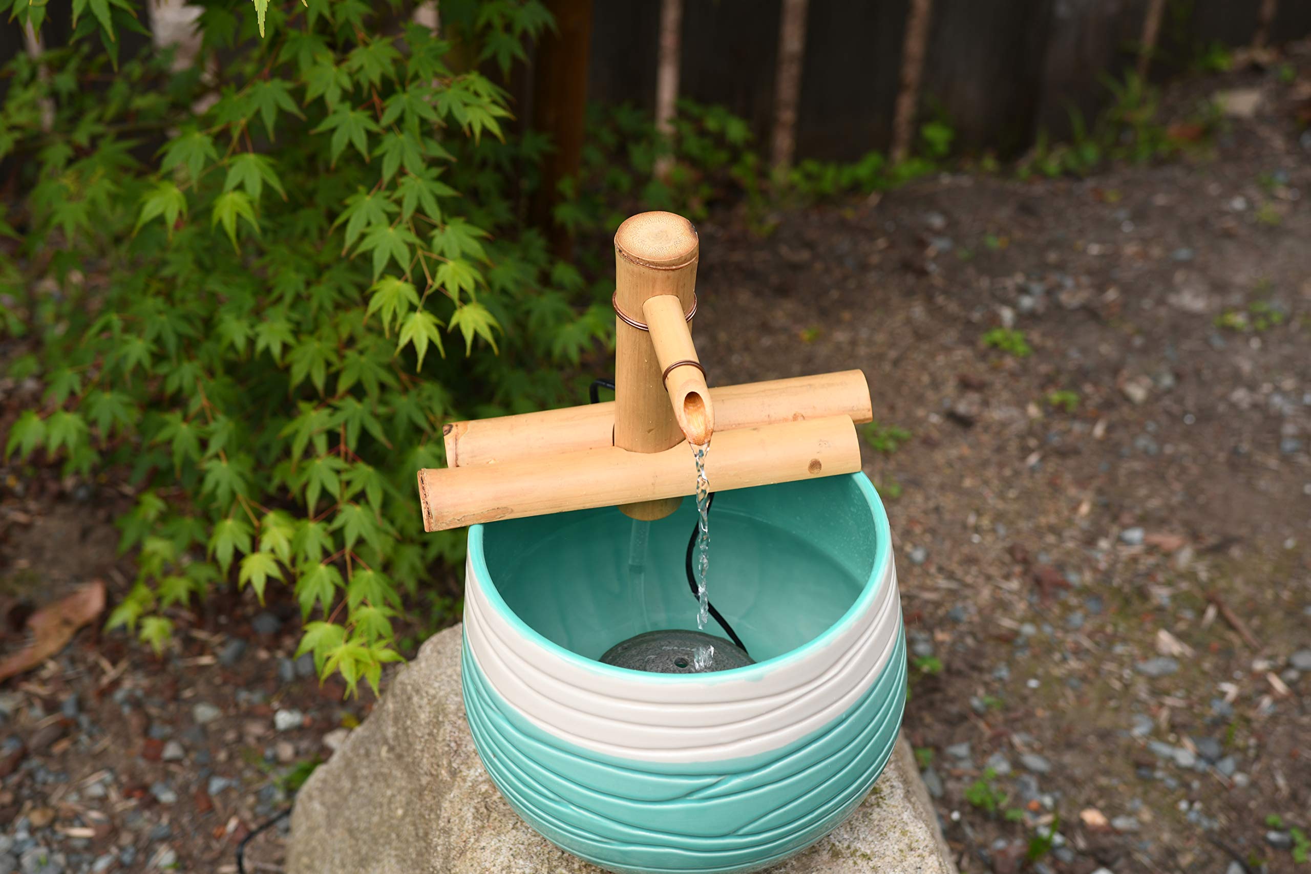 Bamboo Zen Garden Water Fountain Kit with Adjustable Spout & Submersible Pump - Smooth Matte Finish for Indoor/Outdoor Decor - Perfect for Home Office, Patio, or Meditation Space (7