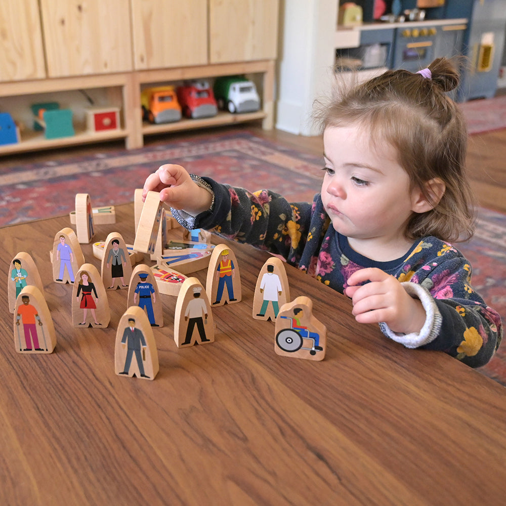 25 Piece Wooden Community Helpers Playset - Diverse Occupations Figures for Kids Block Play & Pretend Play - Perfect for Preschool Learning, Daycare Activities & Social Skills Development