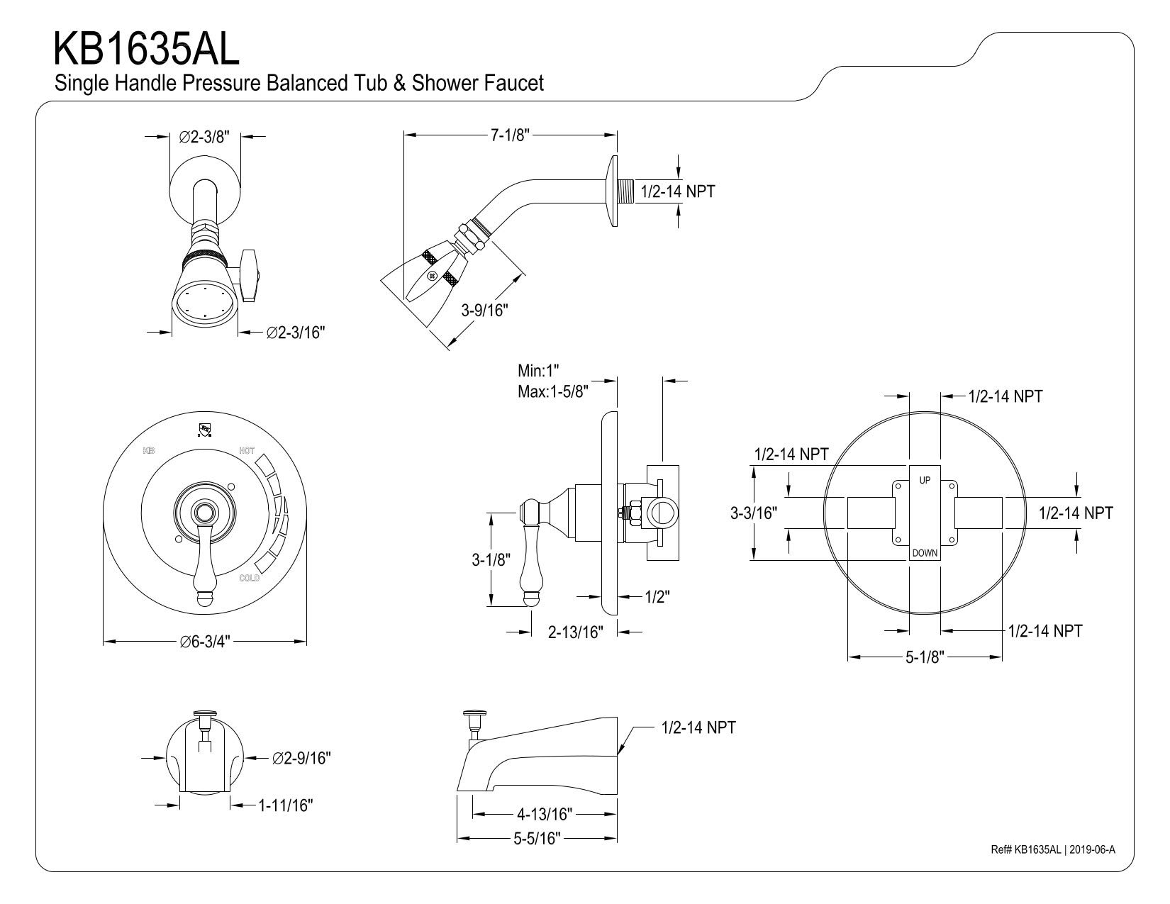 Kingston Brass KB1635AL Magellan 5-Inch Spout Reach Tub and Shower Faucet in Oil Rubbed Bronze - Perfect for Bathroom Renovation & Modern Home Decor