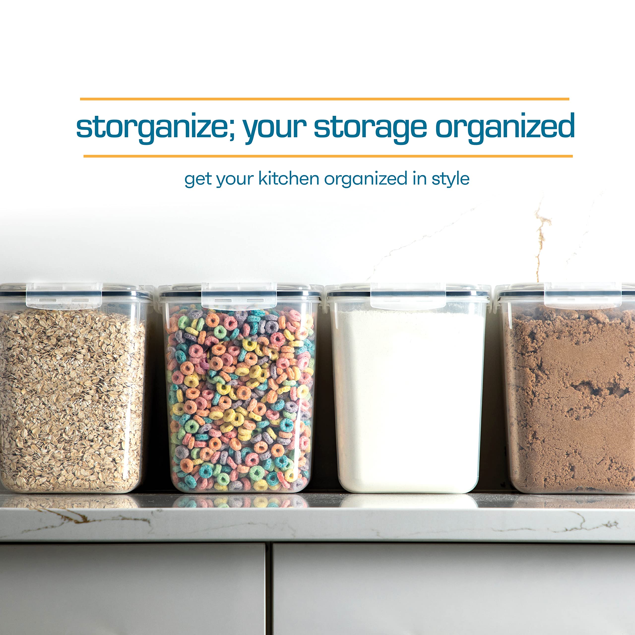 5.3L Airtight Food Storage Containers with Lids (4-Pack) - Flour, Sugar & Rice Kitchen Canisters for Pantry Organization | Perfect for Baking Ingredients, Dry Goods & Bulk Food Storage