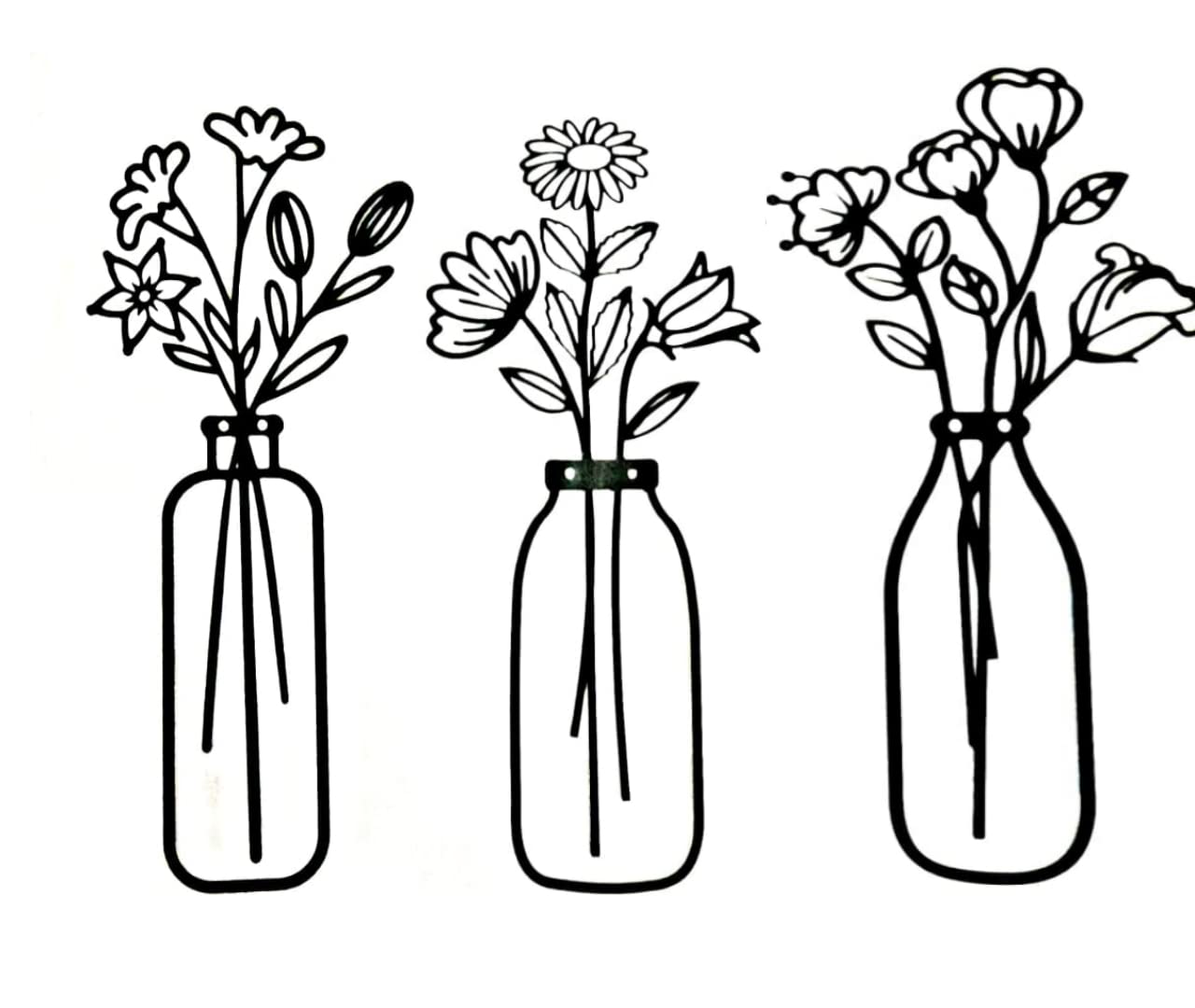 GLAMXOTIC - 3-Piece Metal Flower Wall Decor Set | Minimalist Vase Wall Art | Iron Wire Floral Sculpture for Home Decor | Perfect for Kitchen, Bathroom & Living Room | Classic Style Wall Hanging for Modern & Farmhouse Interiors