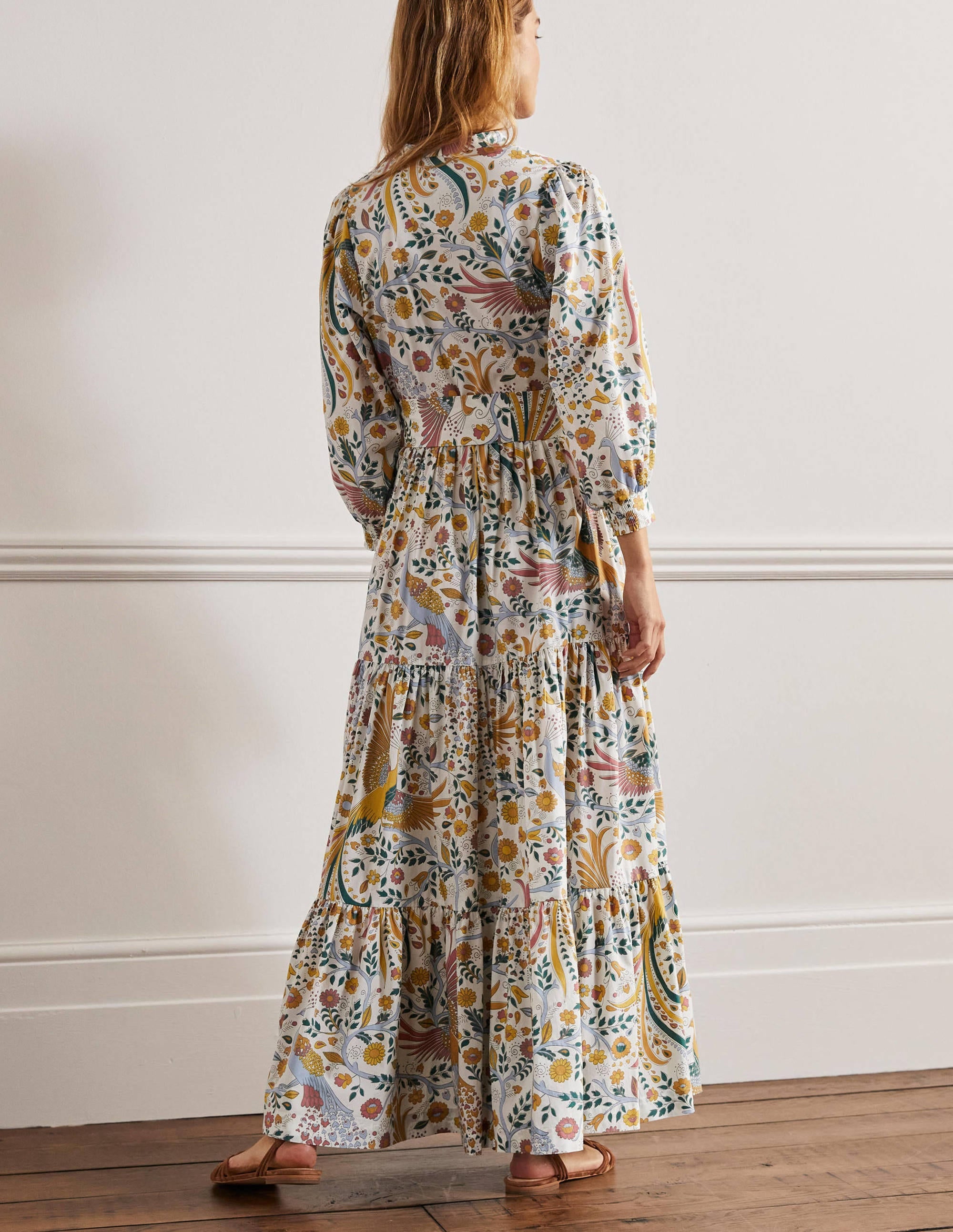 Elegant Ava Tiered Maxi Dress in Multi Colors - Enchanting Peacock Print for Women | Perfect for Summer Beach Vacations, Boho Weddings & Date Nights