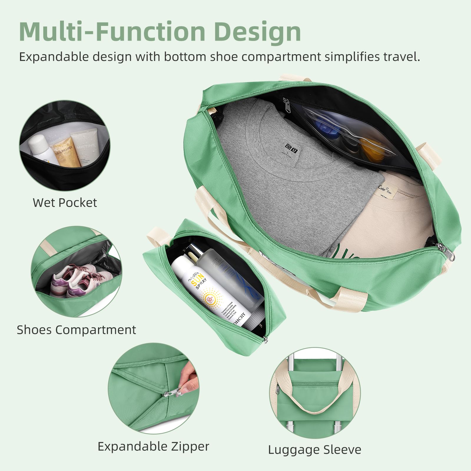 5-Piece Lavender Expandable Hardside Luggage Set with Spinner Wheels - Lightweight PP Carry-On Suitcase for Men & Women (Green) | Perfect for Air Travel, Business Trips & Family Vacations
