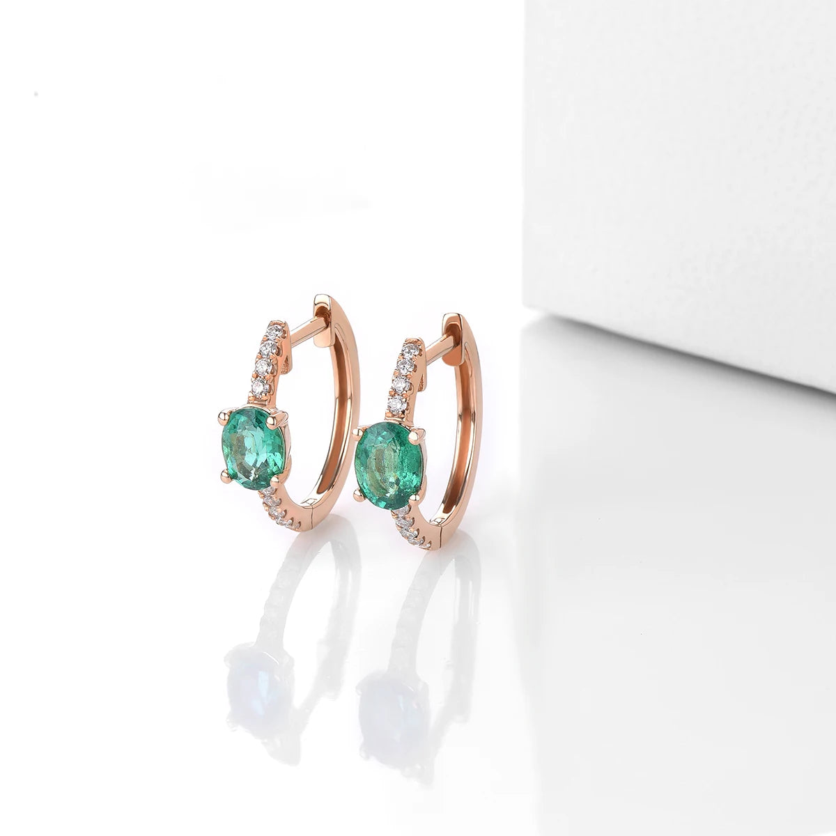 18K Rose Gold Earrings with 0.6 Carat Natural Emerald & 0.182 Carat Diamonds - Elegant Women's Jewelry for Weddings, Anniversaries & Special Occasions