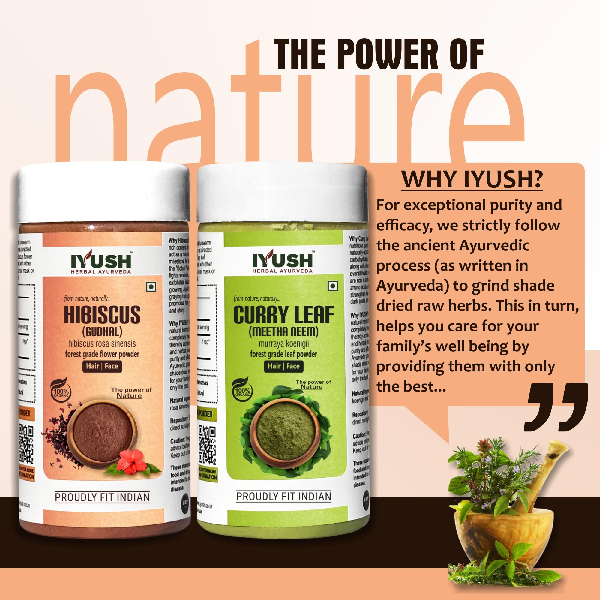IYUSH Ayurvedic Curry Leaves Powder & Hibiscus Powder for Hair Growth – 200g | Natural Hair Mask for Dry, Frizzy Hair & Volume Boost | Herbal Hair Treatment for Stronger, Healthier Hair | Perfect for DIY Hair Care & Scalp Nourishment at Home
