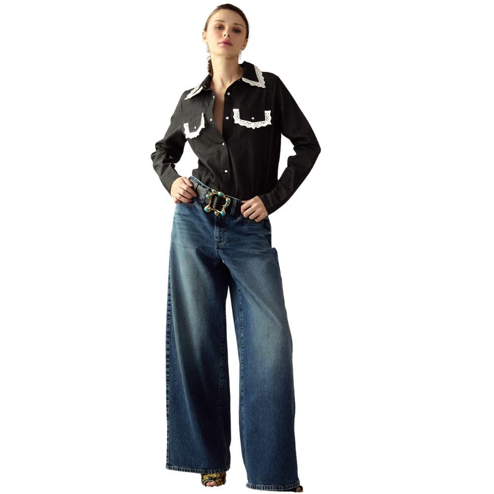 Cynthia Rowley Not My First Rodeo Denim Shirt for Women - Stylish Western Denim Top for Casual Wear & Country Outfits