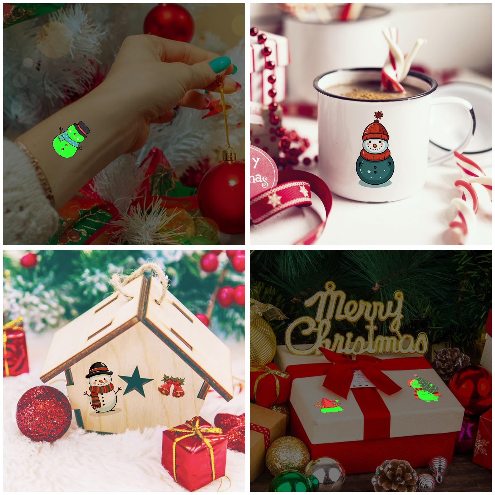 Glow in the Dark Snowman Tattoos - 70PCS Christmas Party Favors for Kids