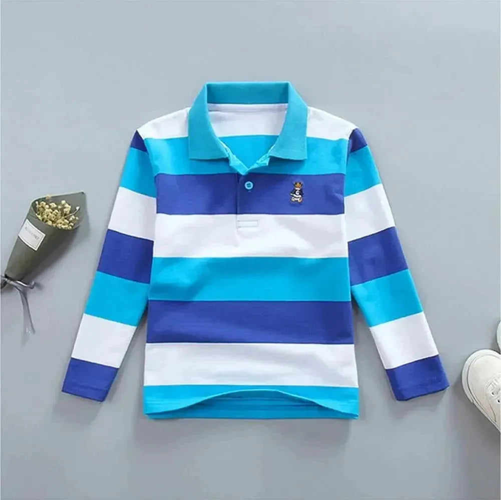 Kids Striped Logo Polo Shirt - Comfortable Cotton Casual Wear for School & Play | Perfect for Boys & Girls