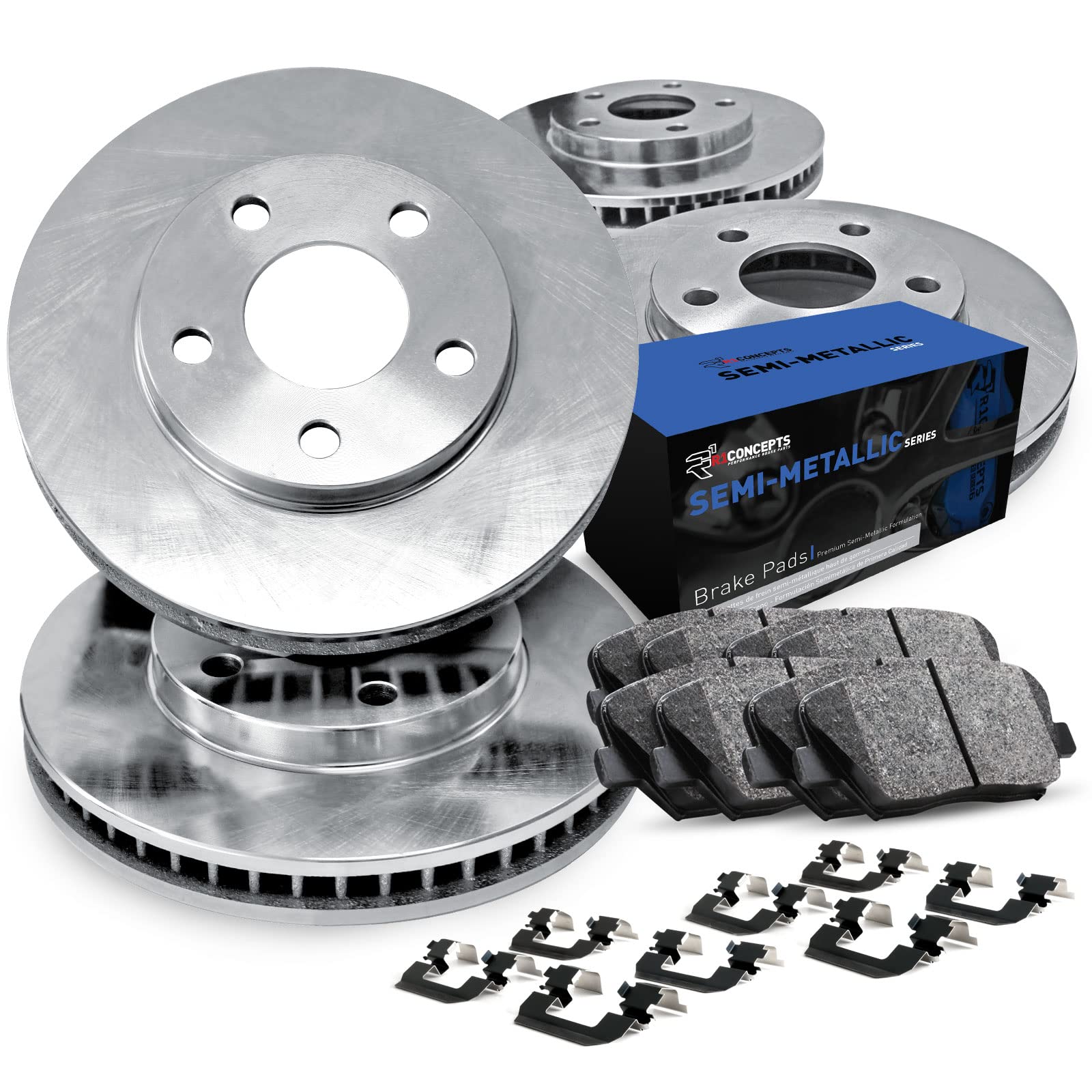 R1 Concepts Premium Front & Rear Brake Kit - Semi-Metallic Brake Pads & Rotors with Hardware (CEB.40001.63) | High-Performance Braking for Cars, Trucks & SUVs | Ideal for Daily Commuting & Highway Driving