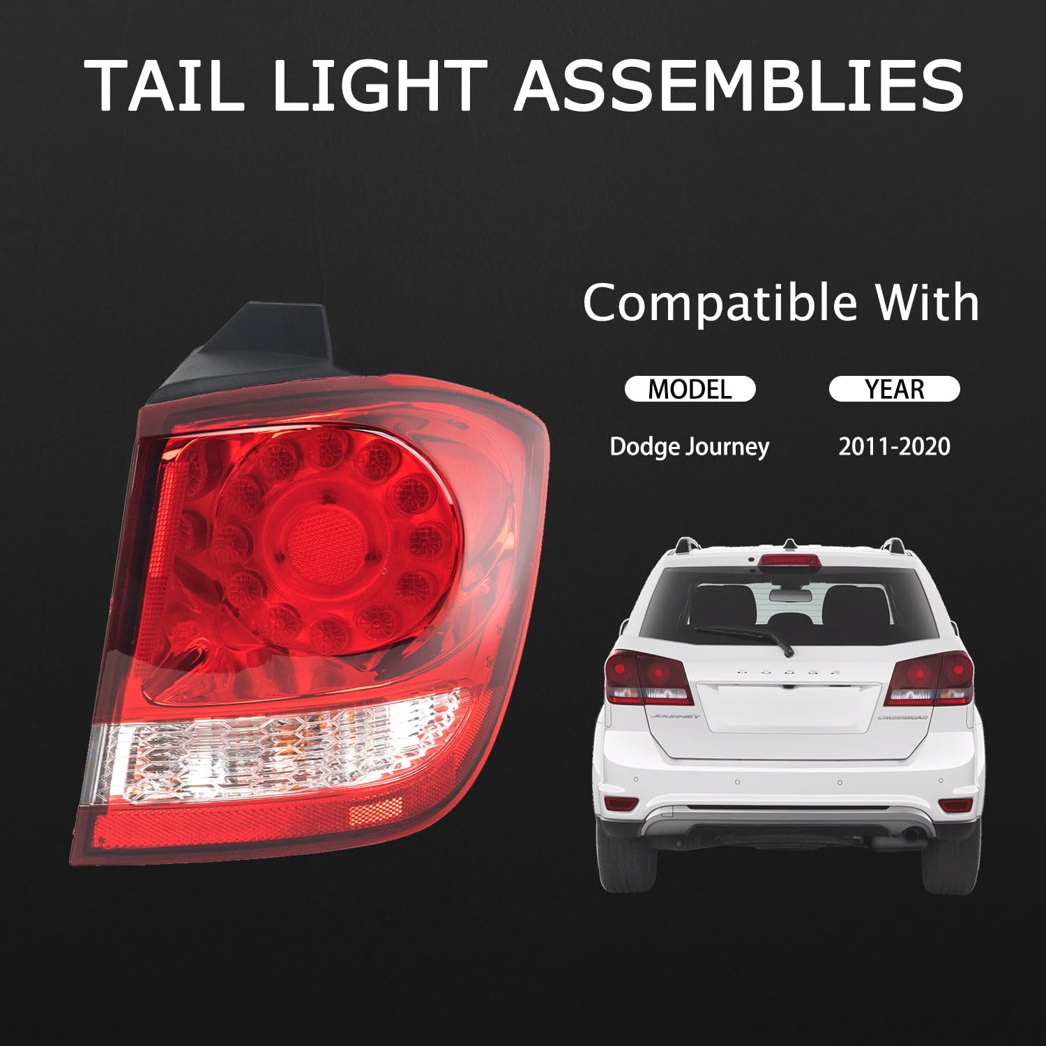 **KARPAL LED Tail Lights Compatible with 2011-2020 Dodge Journey - Right Passenger Side (RH) Replacement Tail Lamp Assembly - Part #68078464AD, CH2805105 - Perfect for Night Driving & Enhanced Safety**