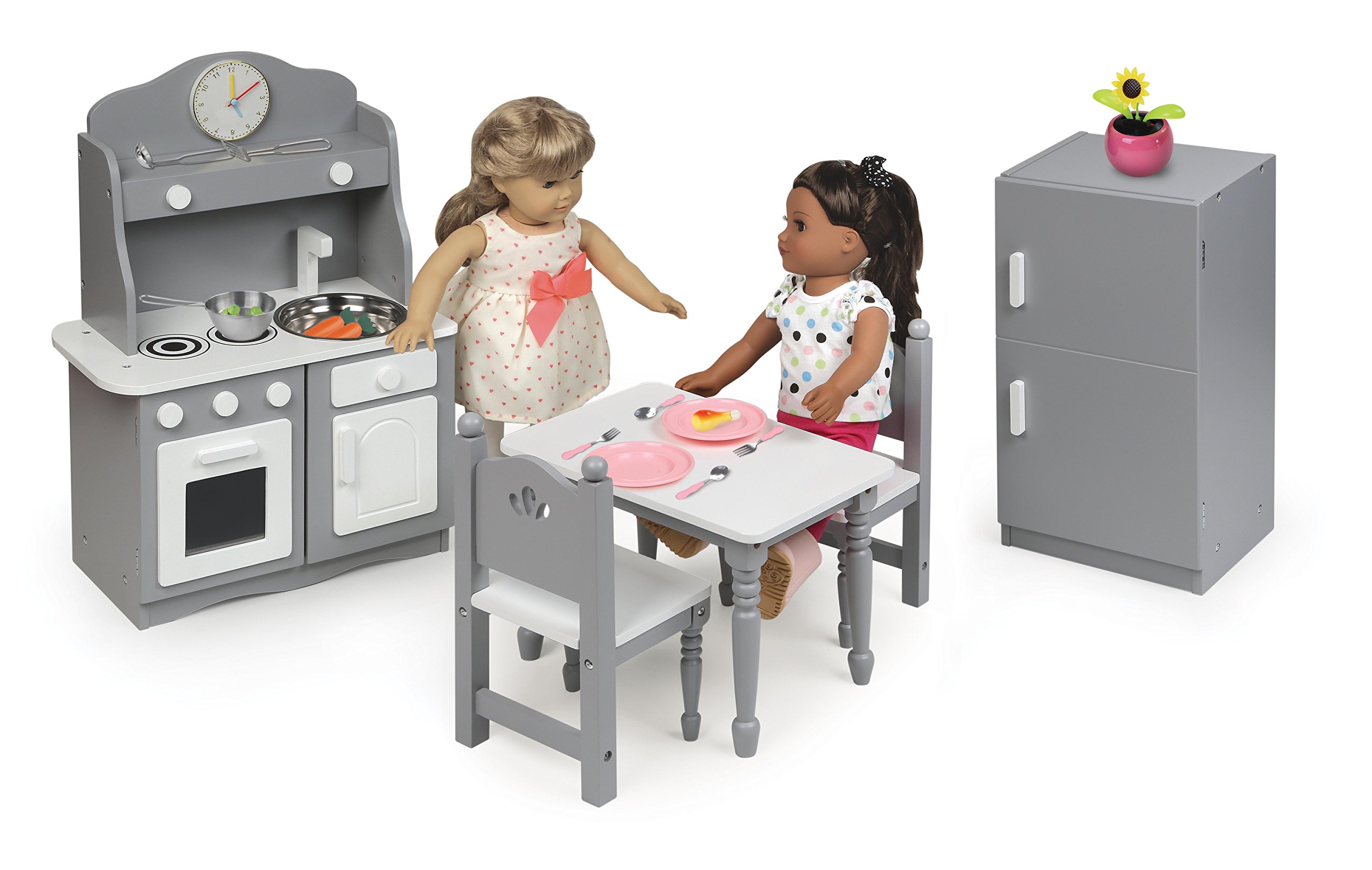 Badger Basket 18-Inch Doll Kitchen Playset - Complete Wooden Pretend Play Kitchen Furniture for American Girl & Other Dolls - Perfect for Imaginative Play, Birthday Gifts & Room Decor