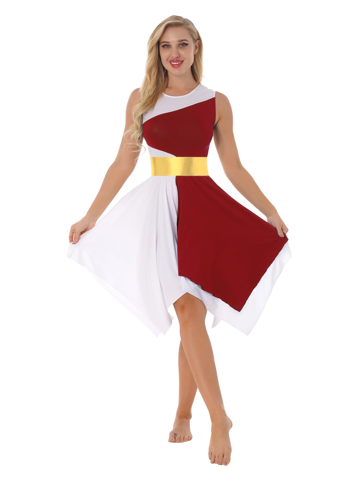 Aislor Women's Asymmetrical Liturgical Praise Dance Dress - Sleeveless Color Block Tunic for Worship, Lyrical Dance & Performance Costume - Perfect for Church Services, Choir Performances and Stage Shows