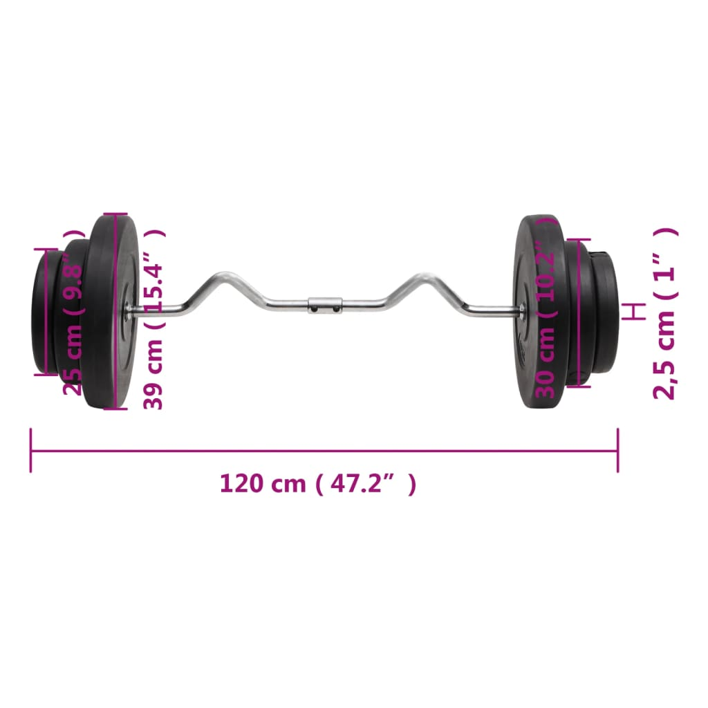 vidaXL Olympic Curl Barbell Set with 60 kg Weight Plates - Perfect for Home Gym Strength Training & Muscle Building