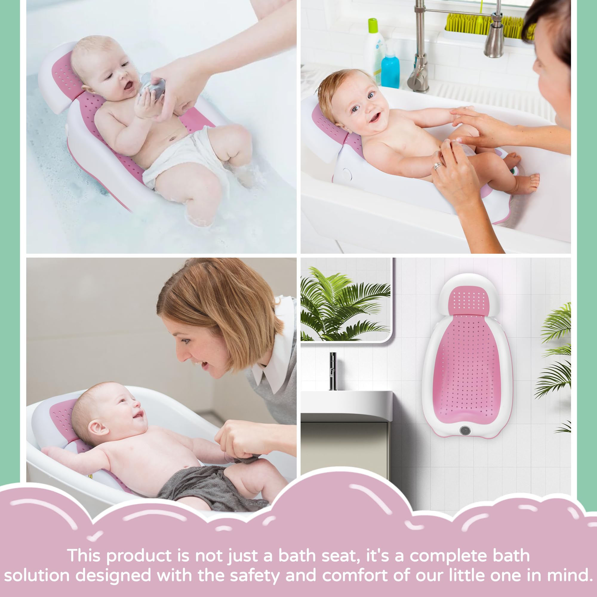 **Ergonomic Baby Bath Support with Built-in Thermometer - Collapsible Newborn Bathtub for Safe & Comfortable Bathing | Perfect Baby Shower Gift & Newborn Essential (Pink) | Ideal for Home, Nursery & Travel Use**