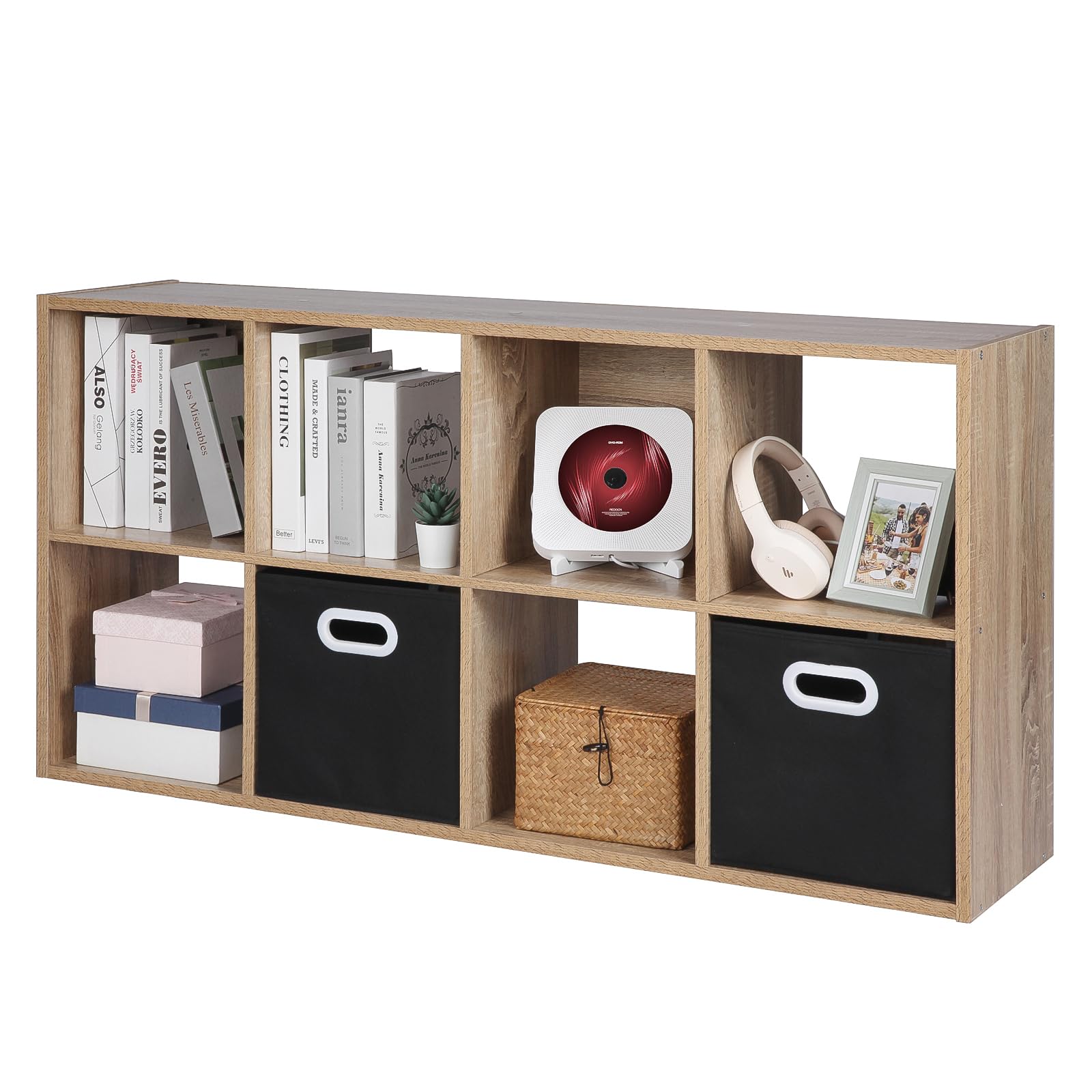 8-Cube Storage Bookshelf - Wooden Organizer Shelf for Study, Office & Living Room | Oak Finish Closet Cabinet | Space-Saving Home Decor Unit