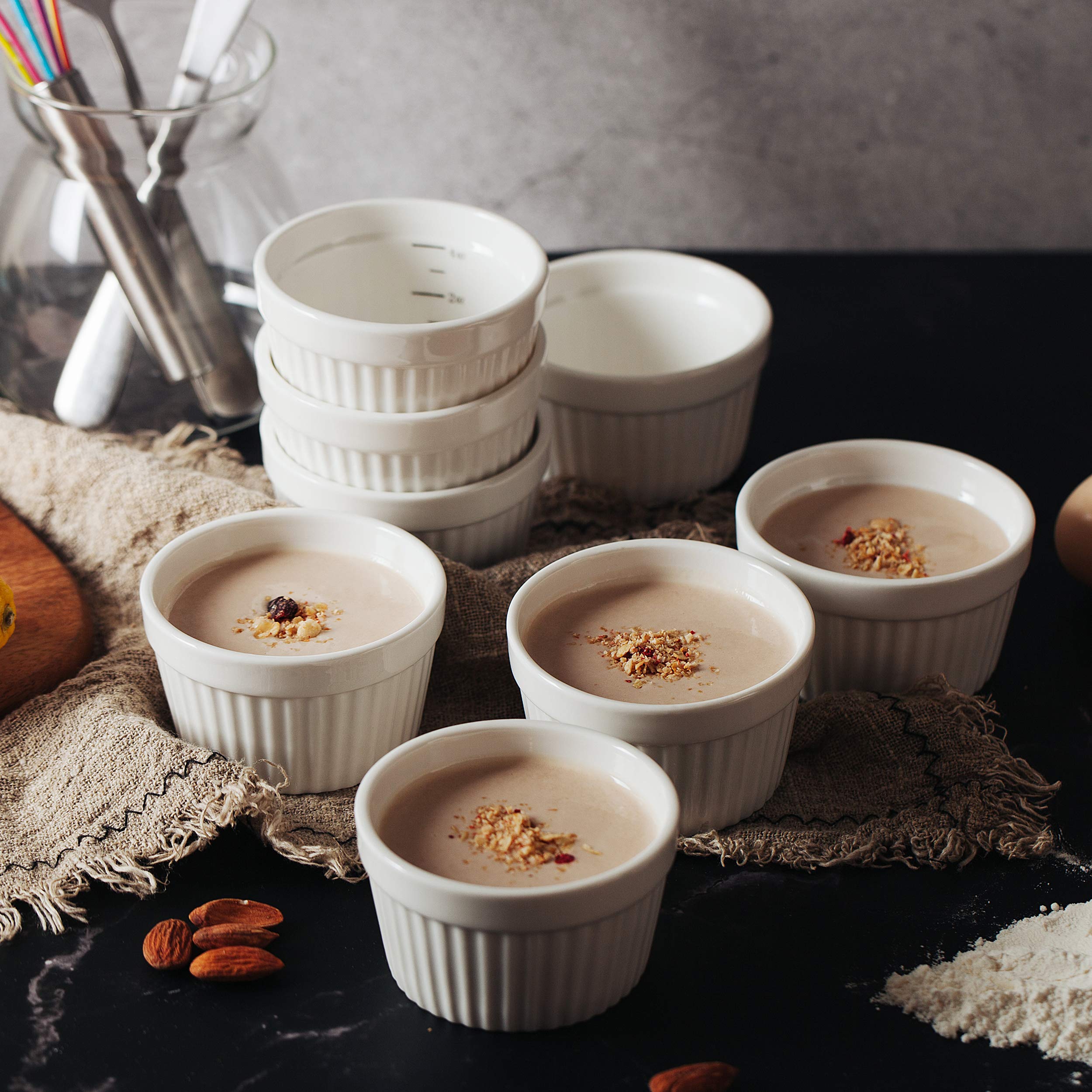 BTaT 4 oz Porcelain Ramekins - Set of 8 Oven-Safe Mini Souffle Dishes for Creme Brulee, Desserts, Baking & Serving | Perfect for Individual Portions, Appetizers & Food Presentation
