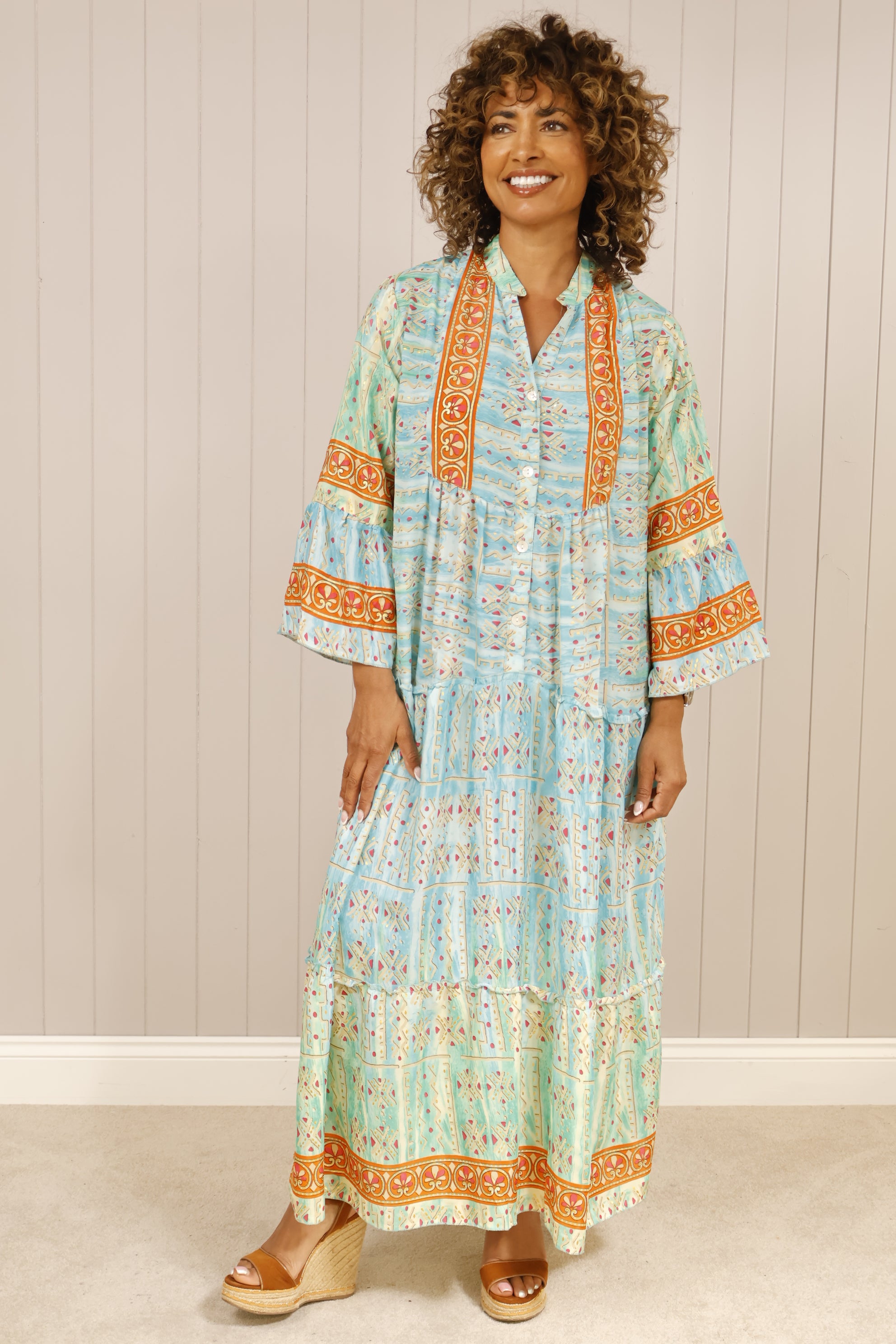 Mayasa Women's Maxi Dress in Aqua Blue - Flowy Summer Beach Dress for Vacation, Party & Casual Wear