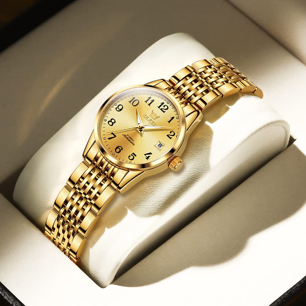 OLEVS Women's Automatic Diamond Watch - Small Face Self-Winding Ladies Dress Watch, Waterproof & Fashionable - Perfect for Business, Party & Everyday Wear