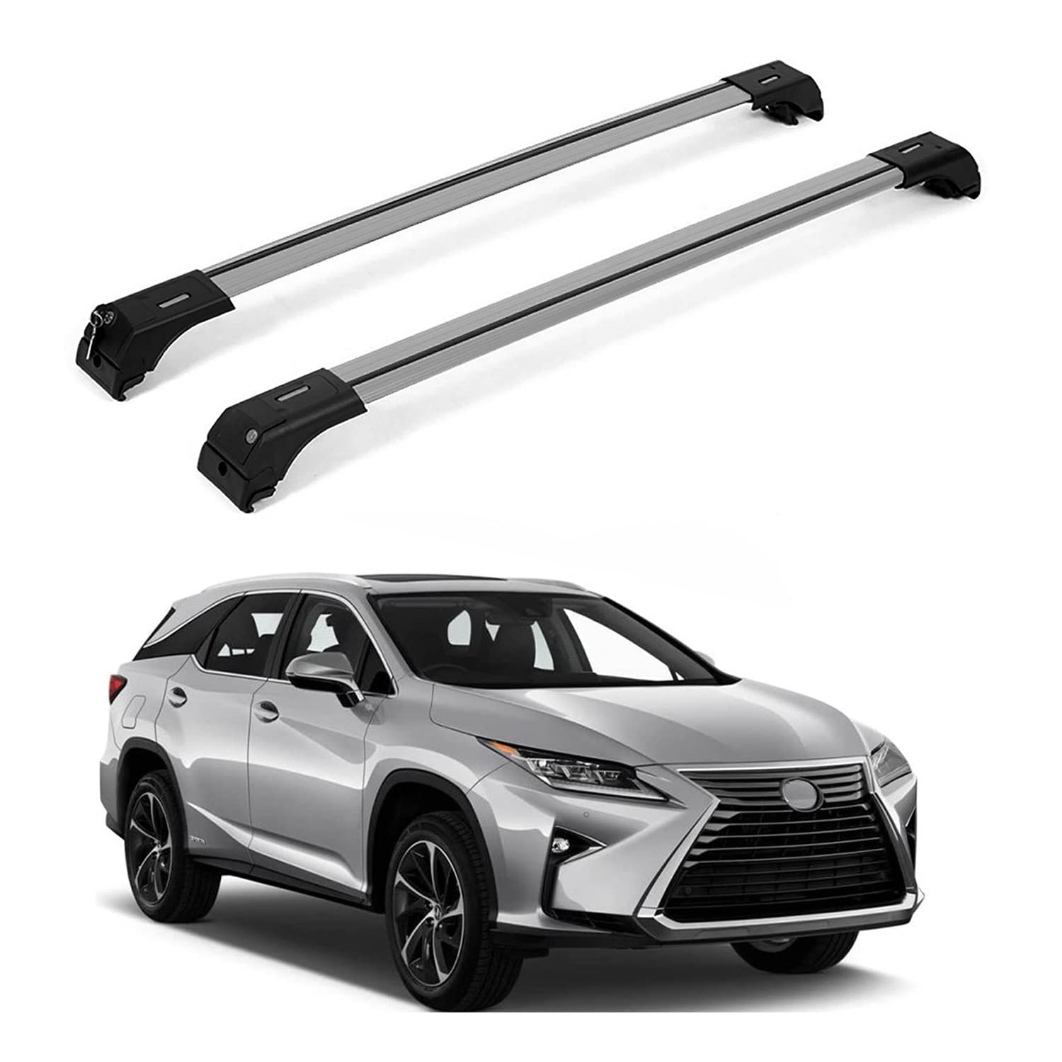 OMAC Adjustable Anti-Theft Roof Rack Cross Bars for Lexus RX 350/350L/450H/450HL (2016-2022) - Silver 2-Pack, 165 lbs Capacity - Perfect for Cargo, Luggage, Bikes & Kayaks | Durable Car Top Carrier for Road Trips & Outdoor Adventures