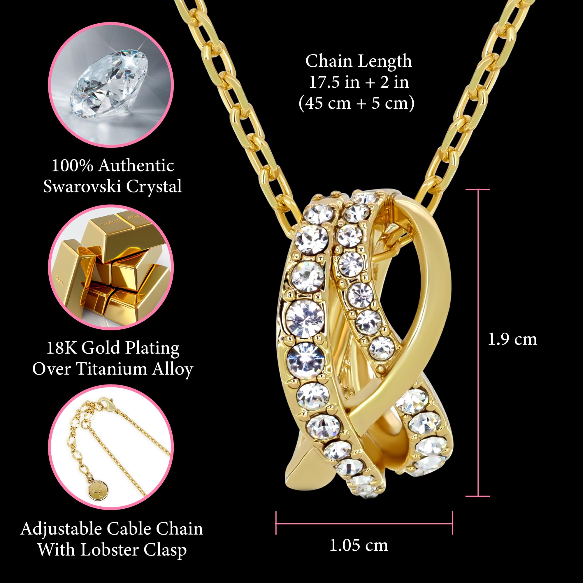 TRYNDI 18K Gold Plated Eternal Knot Necklace for Women - Elegant Jewelry Gift for Mother’s Day, Valentine’s Day, Birthday & Anniversary - Perfect Romantic Present for Girlfriend, Wife & Soulmate - Ideal for Date Nights, Weddings & Special Occasions