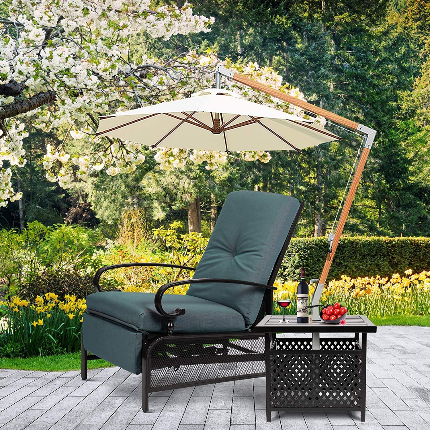 Adjustable Outdoor Lounge Chair with Removable Cushions - Patio Recliner Sofa for Garden, Poolside & Backyard - Peacock Blue - Perfect for Sunbathing, Relaxing & Outdoor Lounging