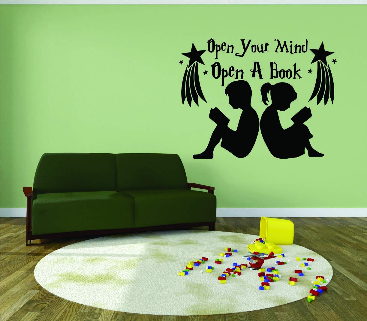 Open Your Mind Open A Book - Inspirational Reading Quotes Wall Decal for Kids Room, Nursery, Classroom - Removable Vinyl Wall Art Sticker (18x30 inches) - Perfect for Bedroom, Daycare, Kindergarten & Home Decor