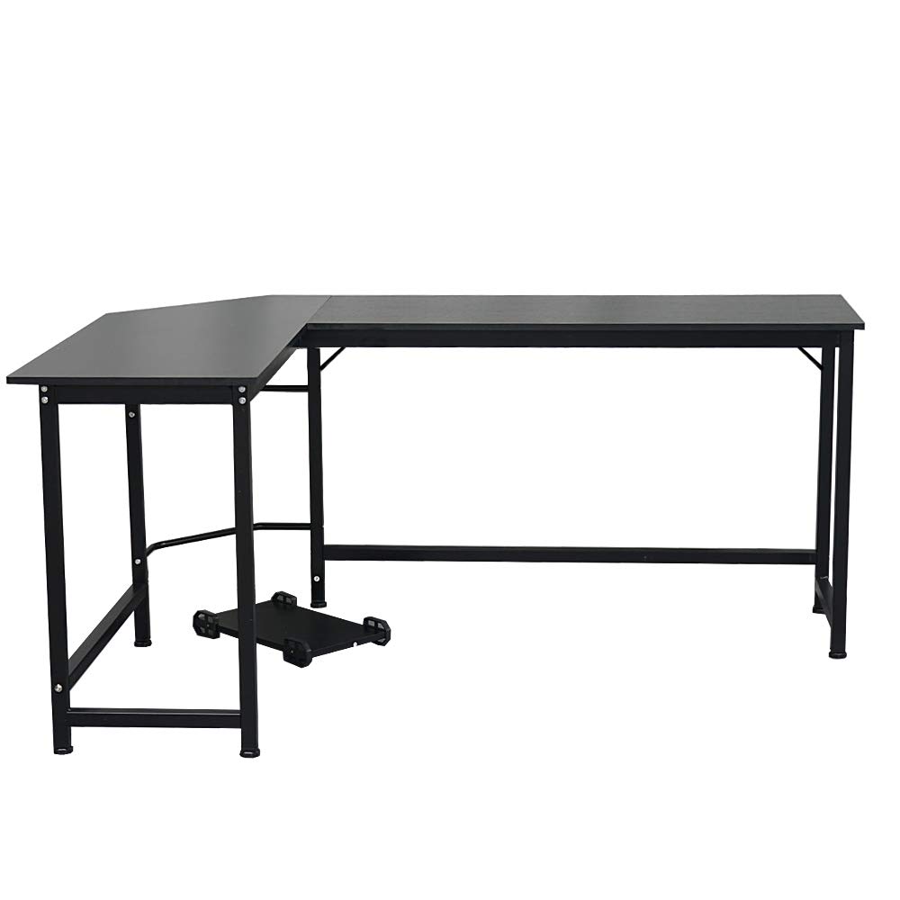 Ergonomic L-Shaped Gaming Desk for Dual Monitors - Sturdy Home Office Computer Table & Writing Workstation in Black - Perfect for Gaming, Remote Work, and Study Setup