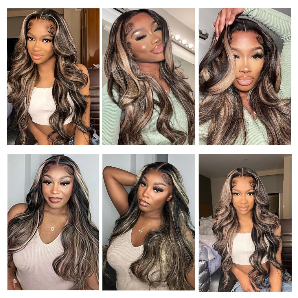 5x5 HD Lace Closure Wigs Human Hair - Glueless Wear and Go, Pre Plucked & Pre Cut, 180% Density, 1B/27 Body Wave Ombre, Highlight Honey Blonde, 30 Inch - Perfect for Daily Wear, Parties & Special Occasions