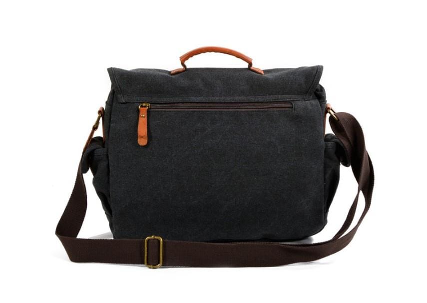Men's Vintage Denim & Canvas Messenger Bag - Genuine Leather Crossbody Handbag for Work, Travel & Everyday Use