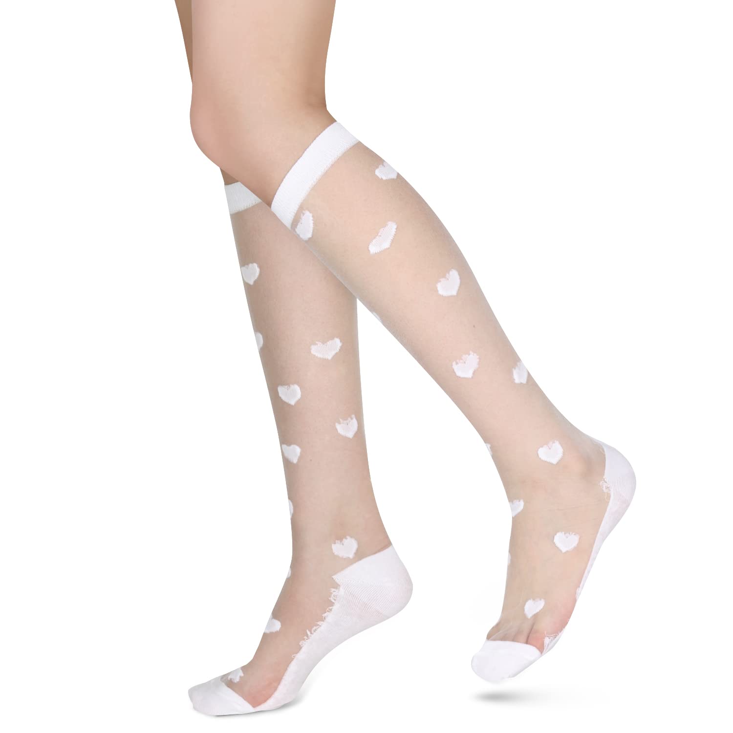 Benefeet Women's Sheer Knee High Socks - Black & White Mesh Stockings for Lolita Fashion