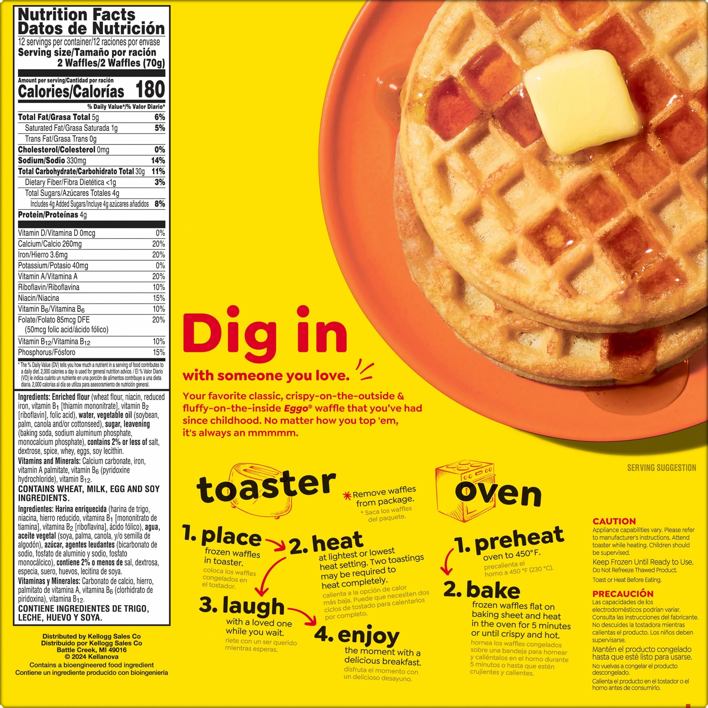Eggo Frozen Waffles - Homestyle Breakfast Food, Family Pack 29.6oz (24 Waffles) | Quick & Easy Breakfast for Busy Mornings, Kids Lunchbox, After School Snack & Family Gatherings