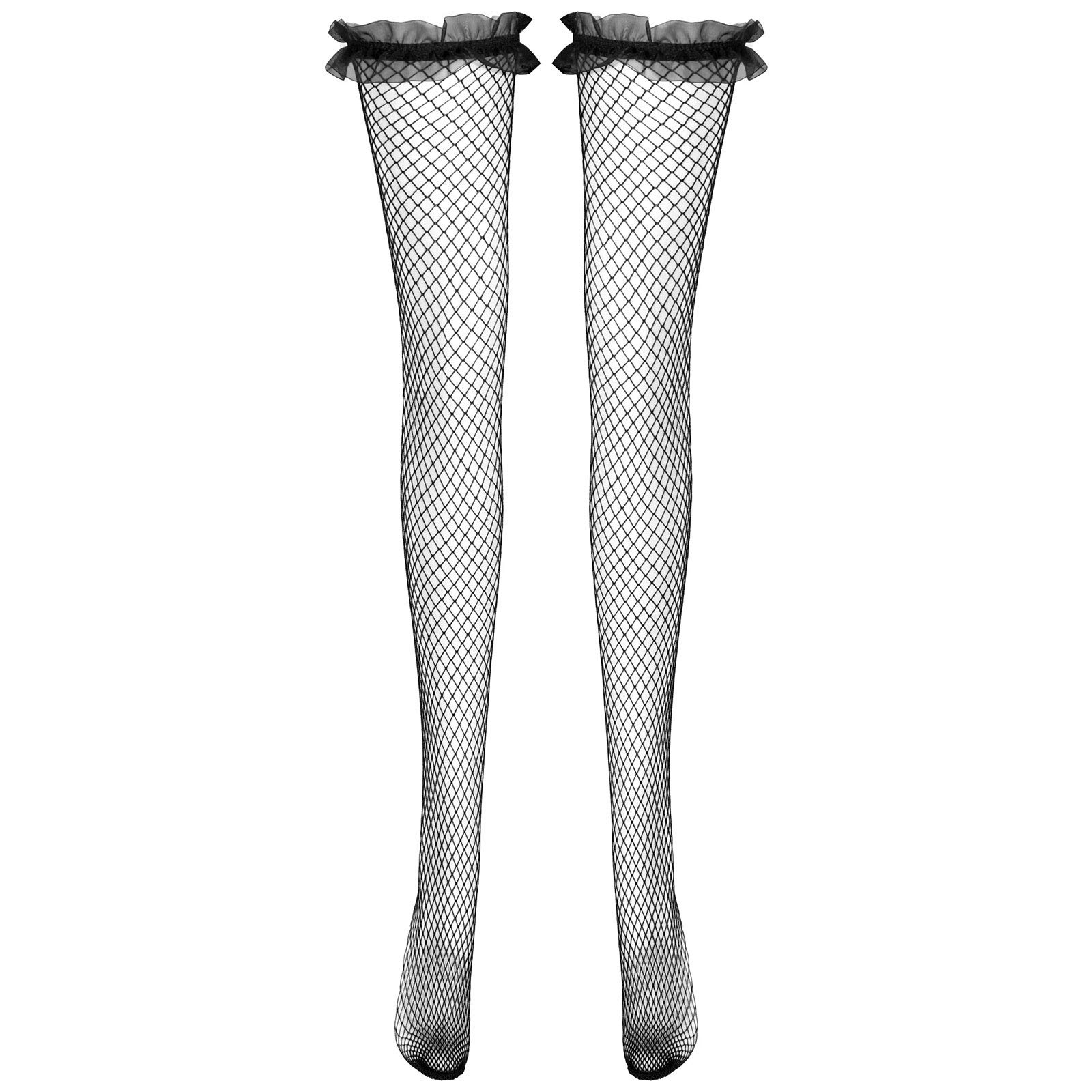 Sexy Ruffle Lace Fishnet Thigh High Stockings - Cute Hollow Out Over Knee Pantyhose Tights for Women | Perfect for Cosplay, Date Night & Party Outfits