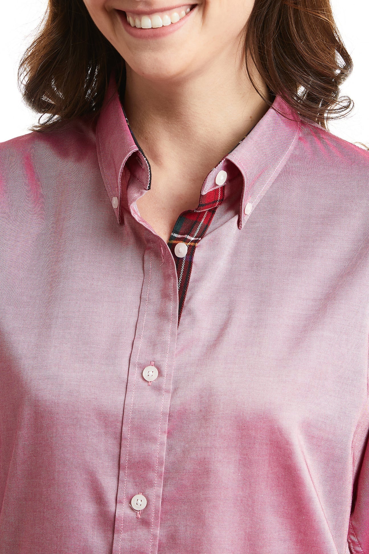 Women's Red Oxford Button Down Shirt with Black Stewart Trim - Perfect for Office, Casual Wear & Business Meetings