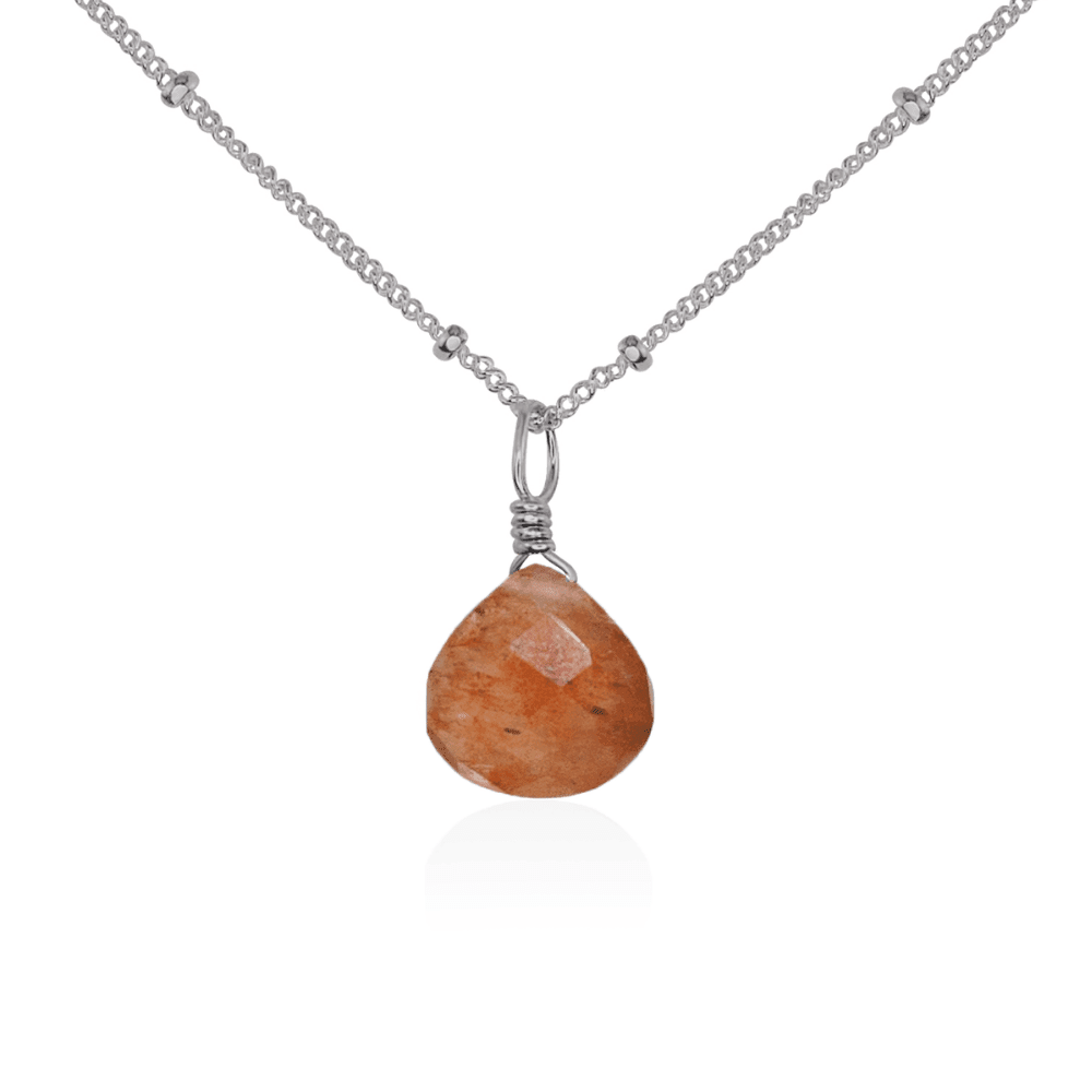 Sunstone Teardrop Crystal Pendant Necklace – Natural Gemstone Jewelry for Women, Healing Crystal Gift for Spiritual Protection & Positive Energy | Perfect for Meditation, Yoga & Everyday Wear